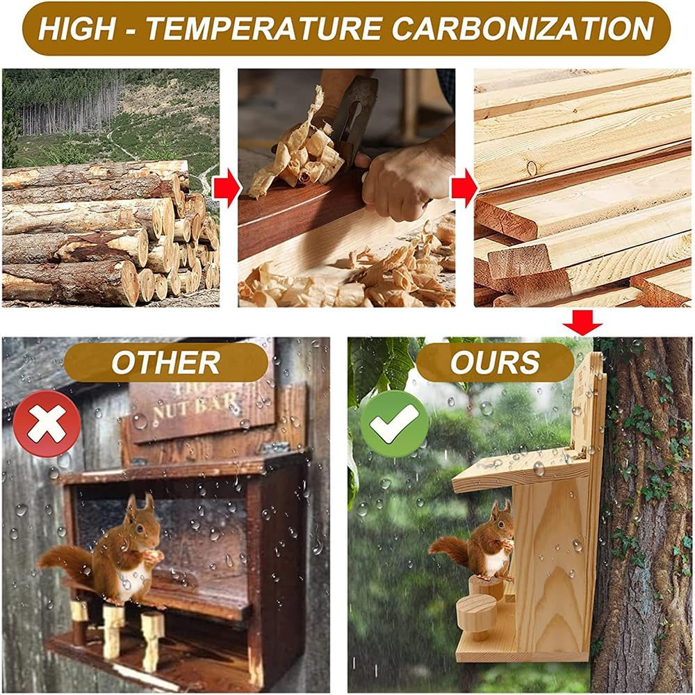Wooden Squirrel Feeder,Durable Box Easy to Fill,Squirrel Feeders for outside with Corn Cob Holder and round Stool,Wood Waterproof Picnic Table Funny Chipmunk House Nuts Bar for Backyard Garden Outdoor image number 1
