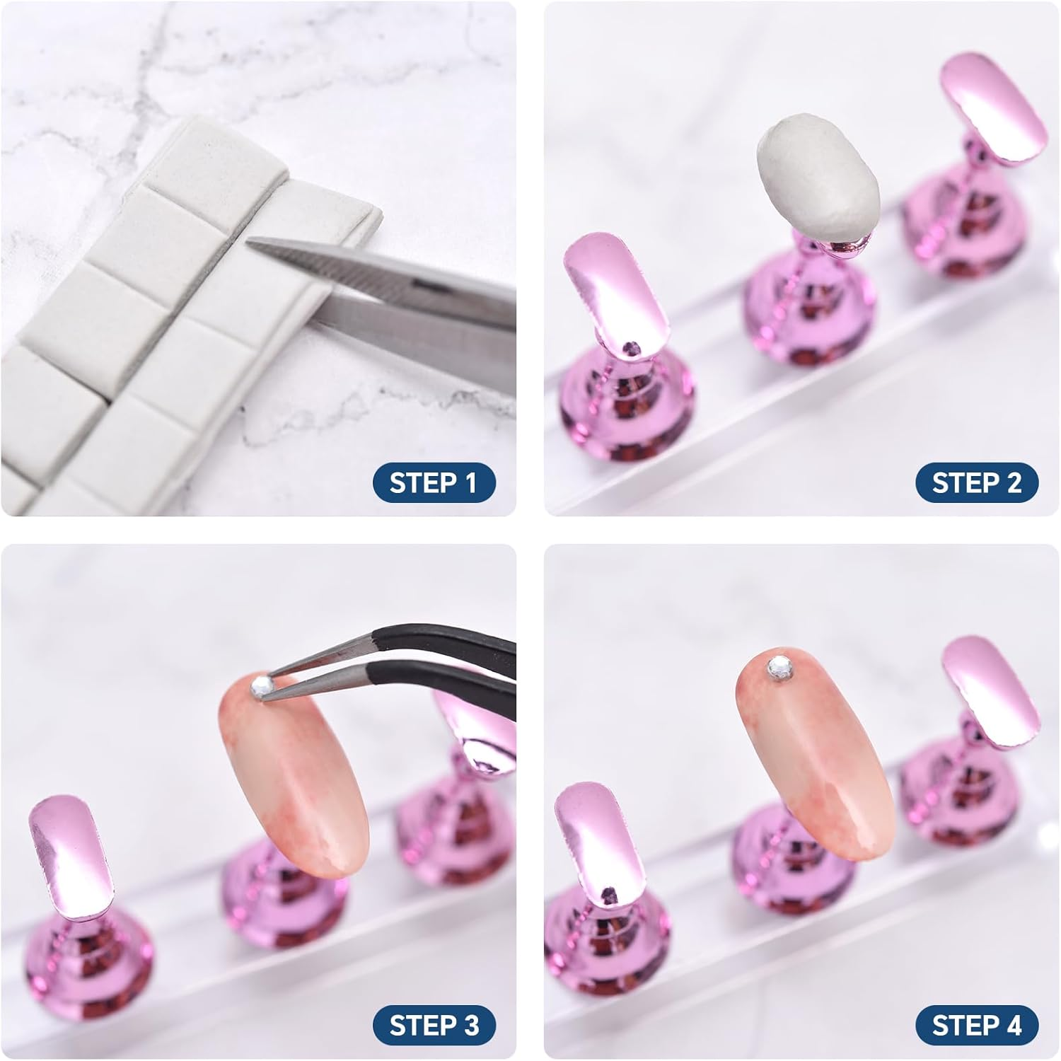 KADS 2 Sets Nail Display Stand Nail Practice Holder Magnetic Fake Nail Tips Holder for Press on Painting Nail Art Stand with 66Pcs Reusable Clay Manicure Design Tool for Salon and Home Use, Pink 1 image number 1