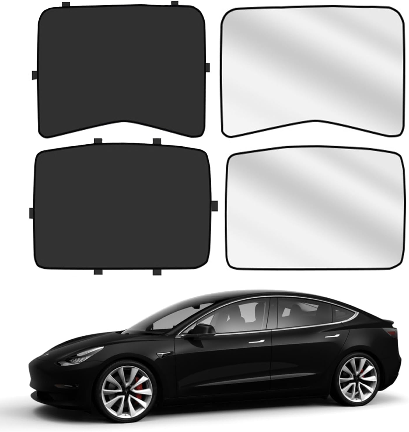 Yotsuba for Tesla Model 3 Sunshade, Front & Rear Glass Roof Sun Shade Sunblind UV Protection Covers Set of 4, for Tesla 2020-2023 SEP Model 3