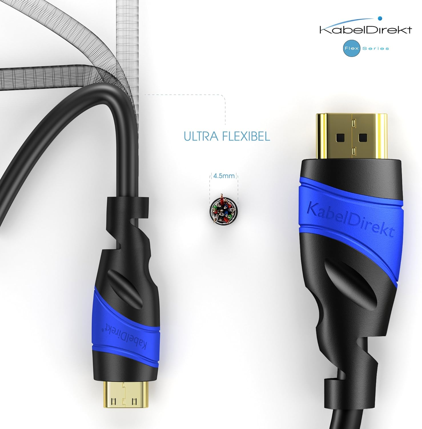Mini HDMI Cable with Break-Proof Design &ndash; 3M (HDMI-A to Mini-Hdmi, Bidirectional, 4K@60Hz for Ultra HD, High Speed with Ethernet, for Tablets/Cameras/Camcorders, Black) &ndash; Cabledirect image number 3