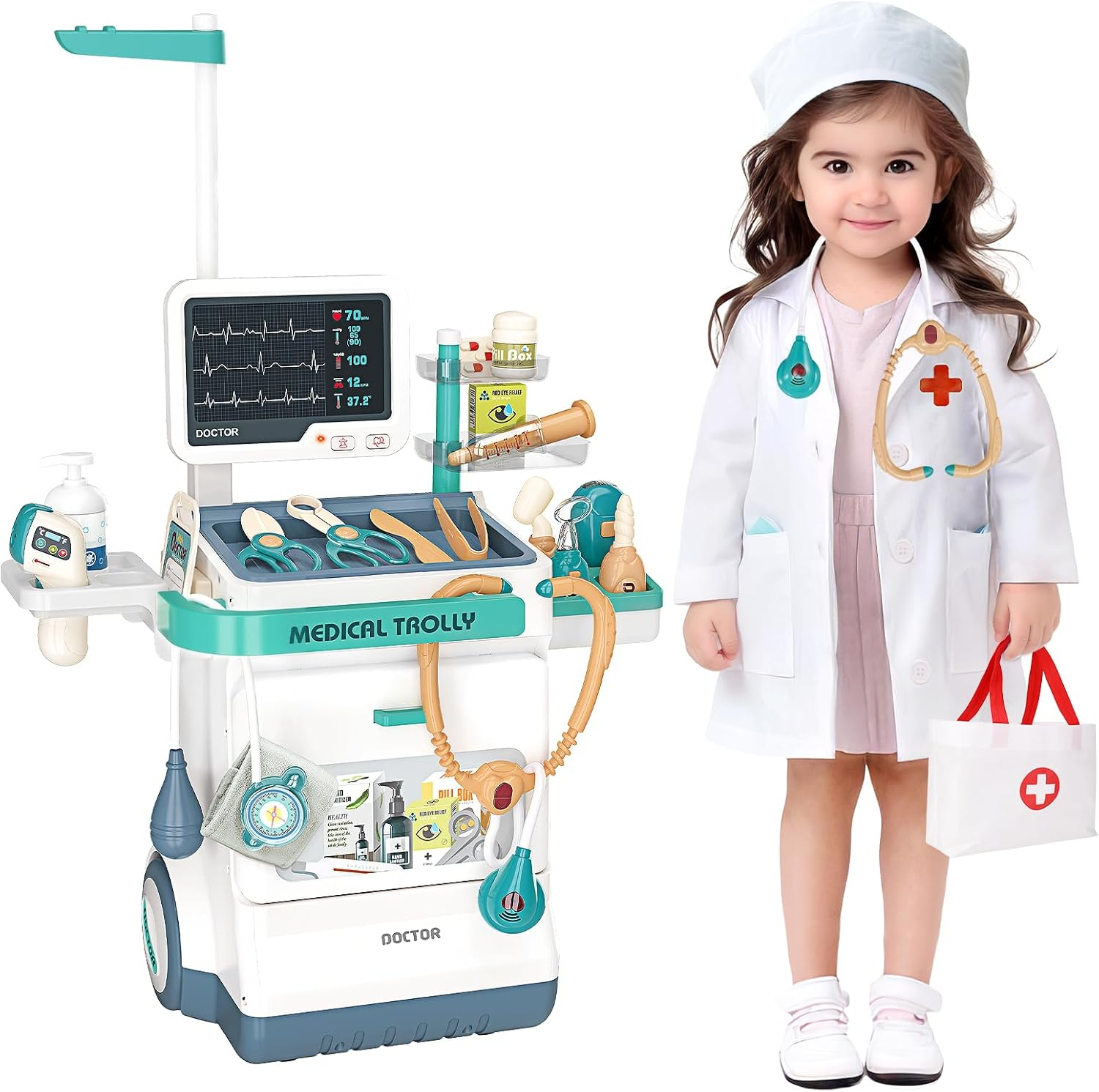 Jovow Doctor Kit for Toddlers 3-5, Medical Kit with Sound and Light Functions, Doctor Playset for Kids Birthday Gift image number 2