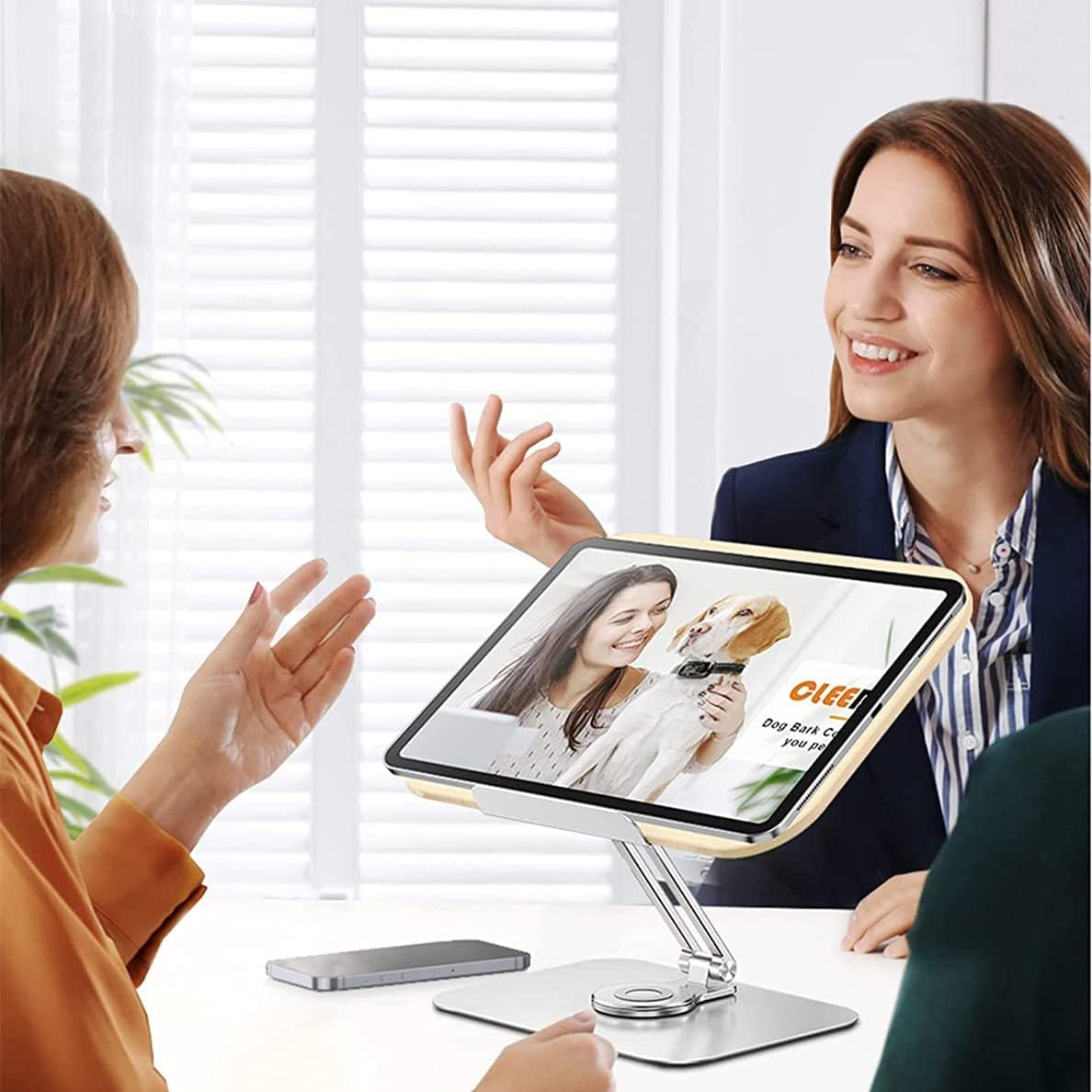 Book Stand for Reading, Adjustable Holder with 360&deg; Rotating Base & Page Clips, Foldable Desktop Ricer for Cookbook, Sheet Music, Laptop, Recipe, Textbook, Hands Free, Wood, Aluminium image number 5