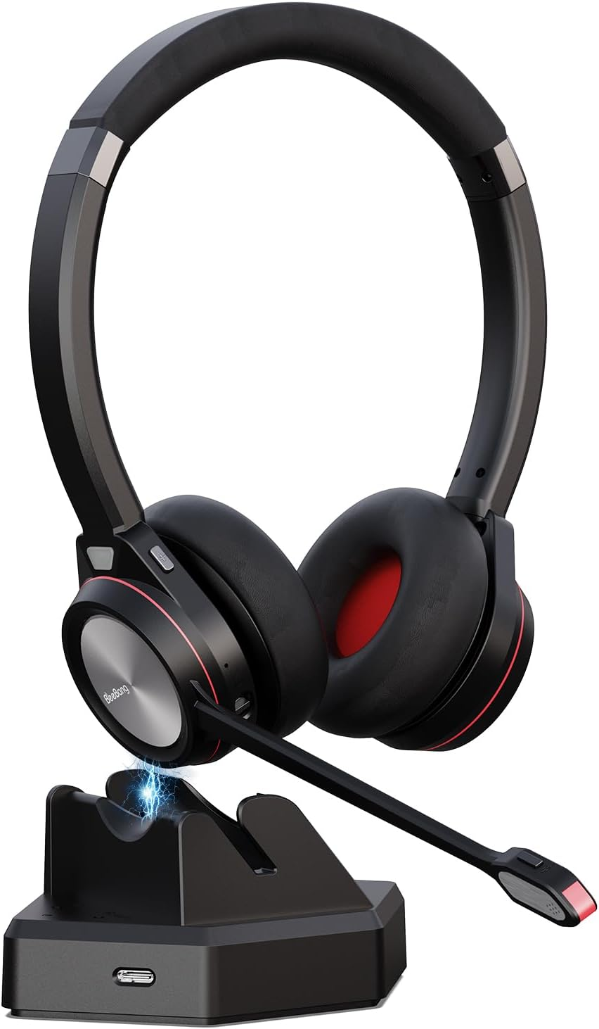 Beebang Wireless Headset, Bluetooth 5.2 Headset with Microphone & USB Dongle for PC, 40 Hours Talk Time Headphones Wireless for Mac Computer Skype Teams Zoom Laptop Office Call Centre Phone image number 5