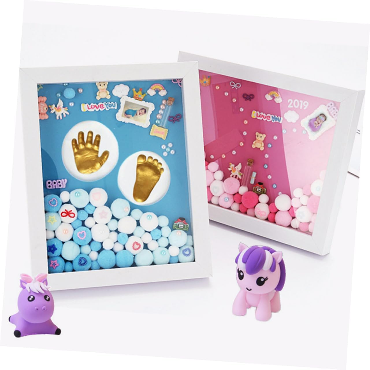 Kisangel 1 Set Handprint Footprint Keepsake Frame Kit Newborn Memory Photo Holder DIY Milestone Boys with Ink Pad Capture Precious Memories image number 6