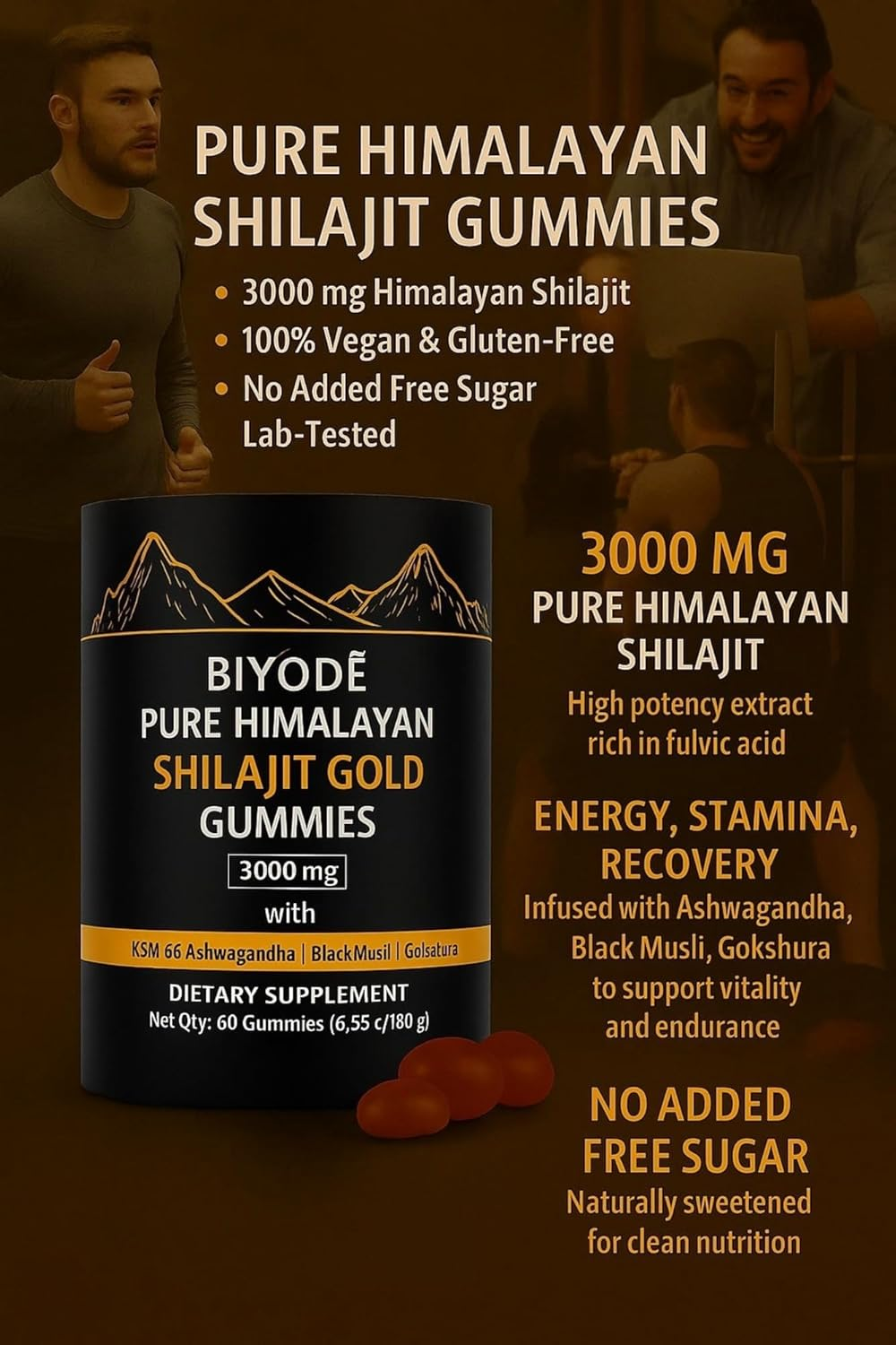 Pure Himalayan Shilajit Gold Gummies &ndash; 60 Vegan Gummies with Fulvic Acid & 85+ Trace Minerals &ndash; Energy, Focus & Immunity Booster &ndash; Organic Resin Alternative &ndash; Non-Gmo, Gluten-Free Supplement image number 1
