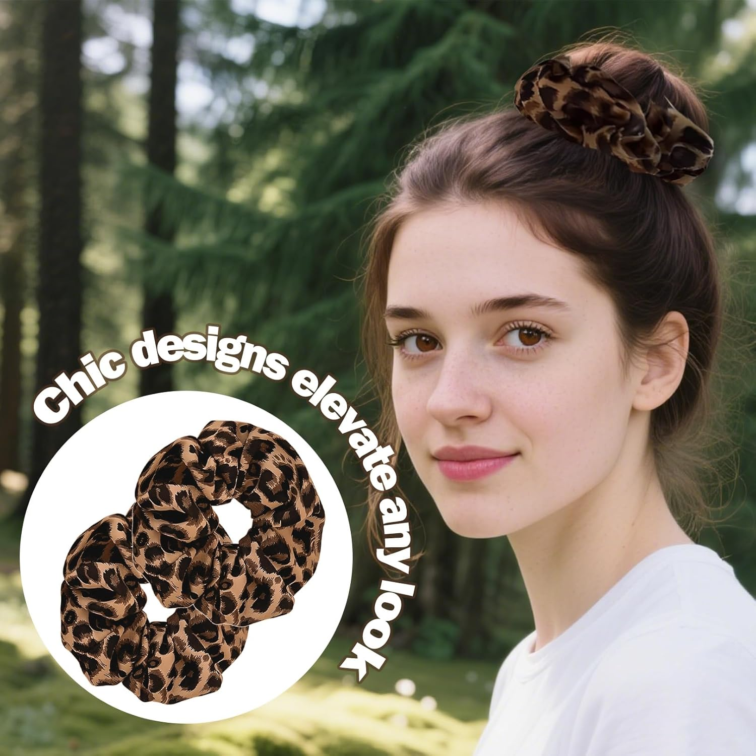 Pack of 2 Brown Leopard Scrunchies, Leopard Print Hair Bobbles for Women, Large Leo Elastic Hair Band, Scrunchies without Hair Breakage, Fabric Hair Bobbles for Girls, Thick Hair and Thin Hair image number 6