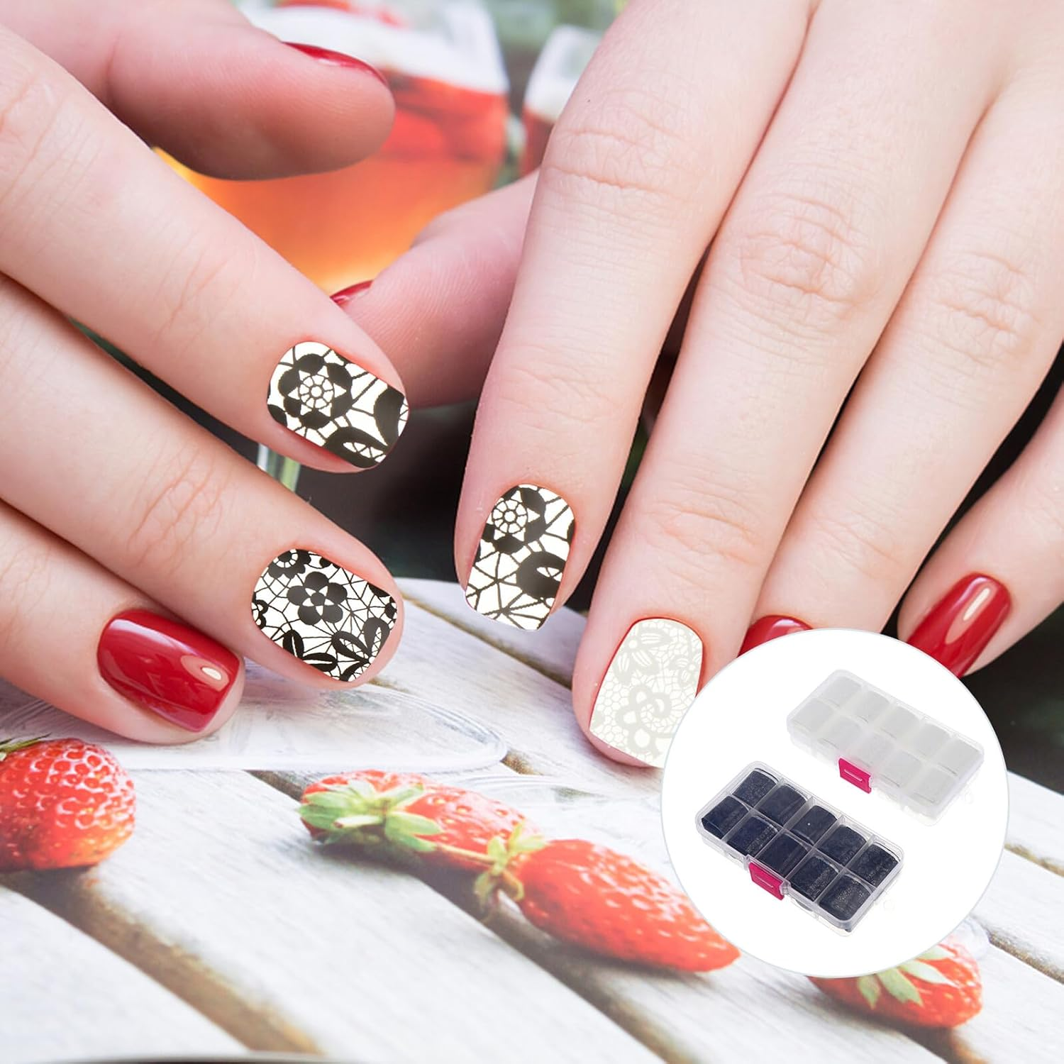 ROMISBABA 2 Boxes Lace Nail Wraps Sticker Full-Cover Transfer Film for DIY Artificial Fingernails False Nail Tips Black and White Elegant Lace Designs for Salon and Home image number 4