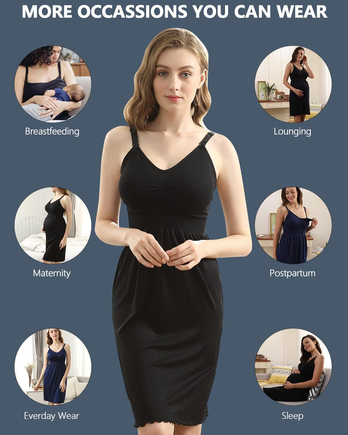 Ilovesia 3PCS Women'S Maternity Breastfeeding Dress Nursing Nightgown image number 5