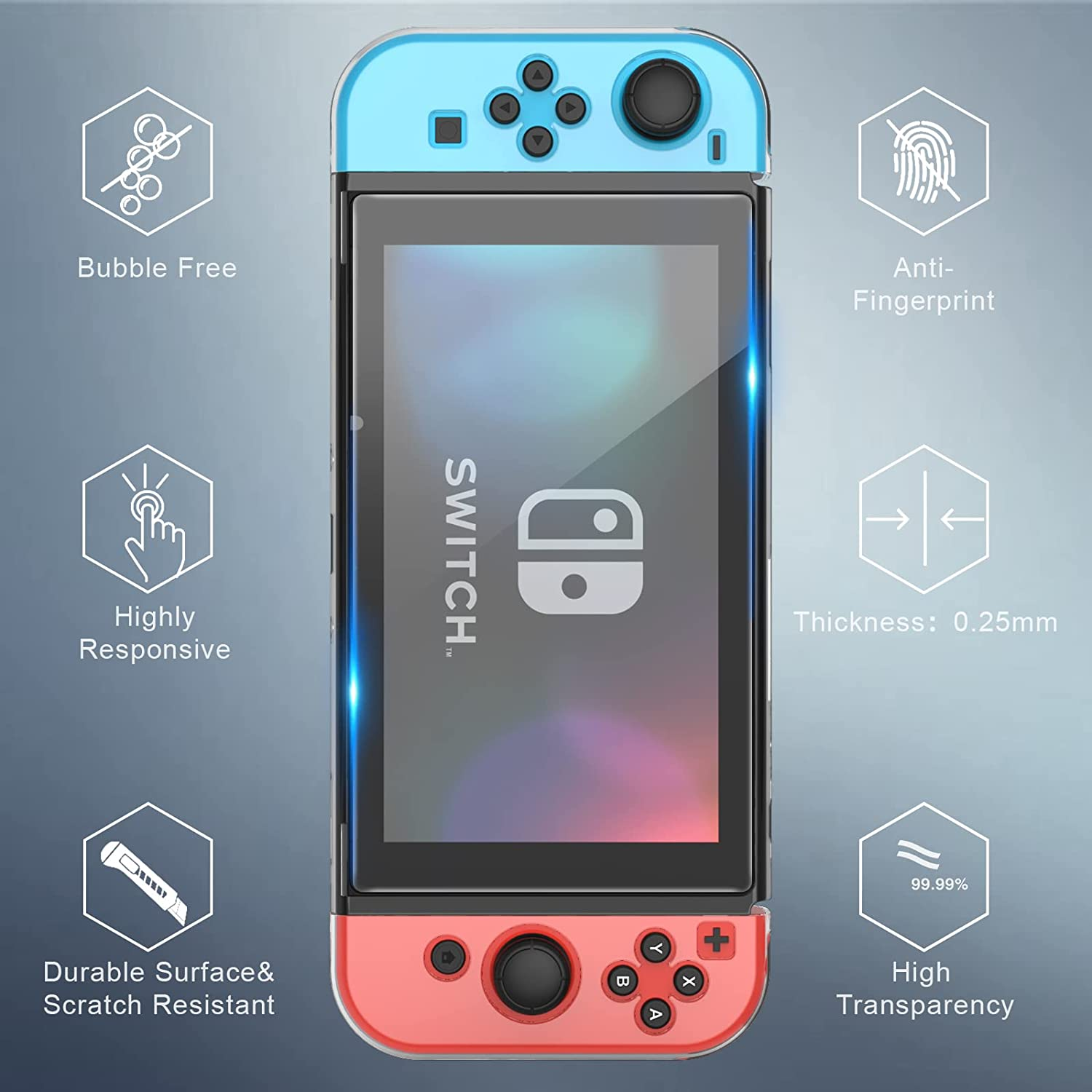 HEYSTOP Switch Case and Switch Screen Protector Compatible with Nintendo Switch, Dockable Soft TPU Switch Protective Case Cover with Switch Accessories, 6 Thumb Grip Caps for Nintendo Switch Console image number 5