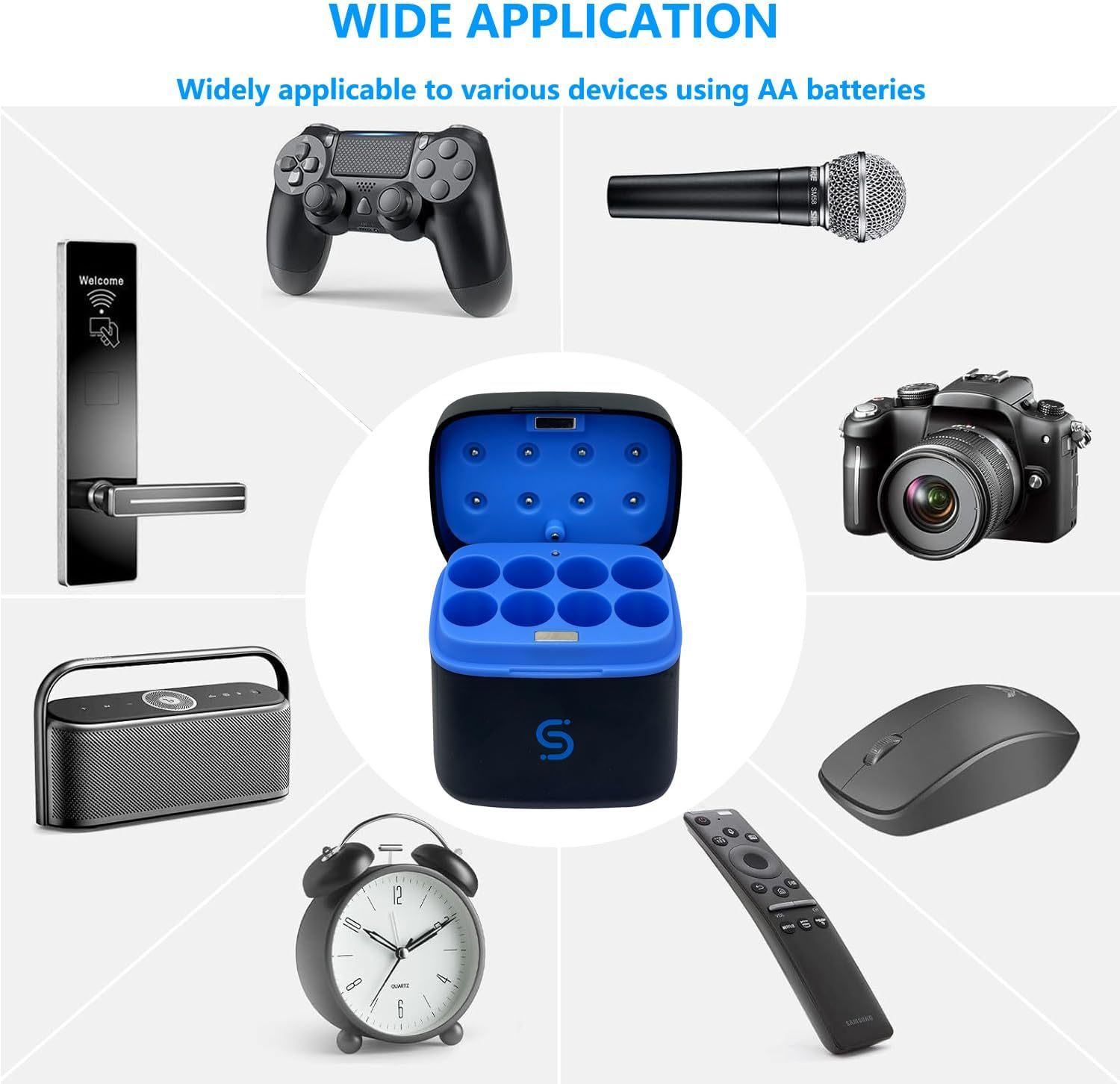 SLODA 8-Slot AA Battery Charger - Type-C Fast Charger for Rechargeable AA Ni-Mh,Ni-Cd& Lithium Batteries, Smart LED Display, Portable Magnetic Case, Multi Protection.