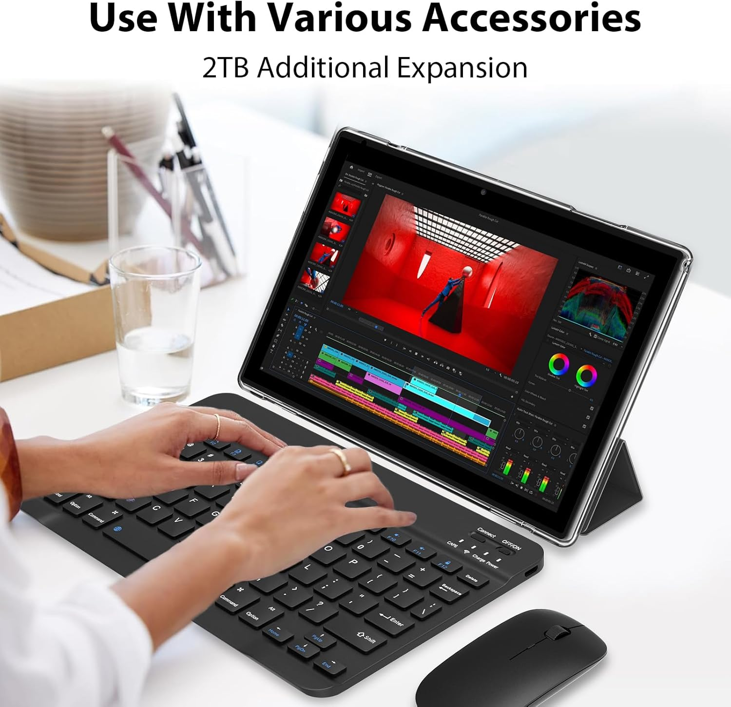 Android 15 Tablet 10 Inch, 18GB RAM+128GB ROM/2TB Expandable, 2 in 1 Tablets with Keyboard Case Mouse Stylus, 2.0Ghz Quad-Core Processor, 1280*800 IPS HD Screen, 5G Wifi 6 BT 5.0, 8MP Camera Tablet PC image number 5