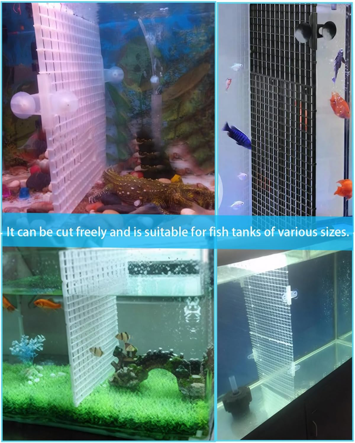 YELINTIAN Fish Tank Bottom Isolations Set, Fish Tank Divider Spliceable, 6 Pcs Aquarium Divider Trays with 4Pcs Suckers for Aquarium Crate Mixed Breeding and Bottom Protection in Aquascaping (Black)