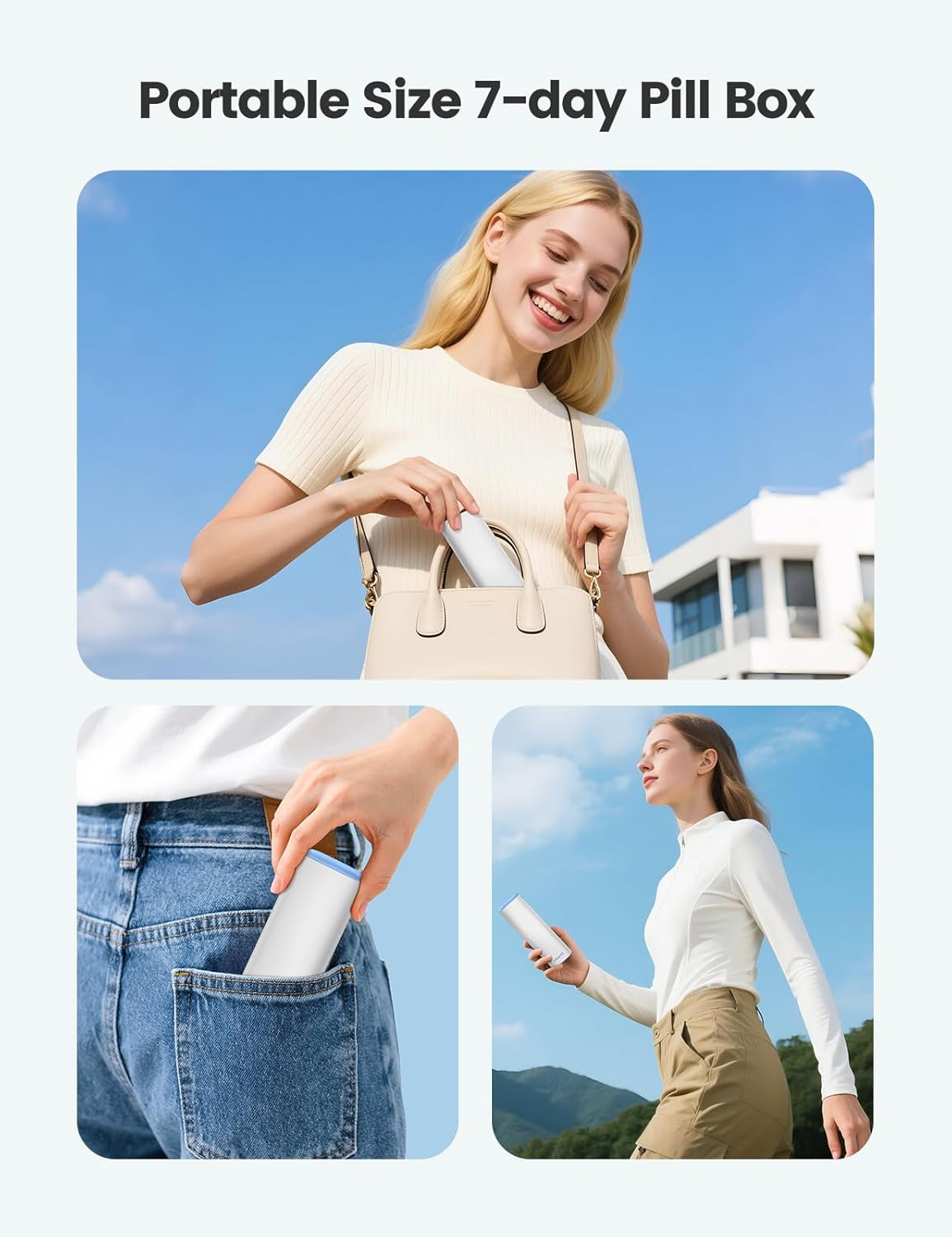 Weekly Travel Pill Organizer,Ideerfit Small Pill Box 7 Day,Portable Pill Case,Daily Medicine Box,Drawer Design Pill Container for Medication, Vitamins, Fish Oils, Supplements,Pink - Pink image number 4