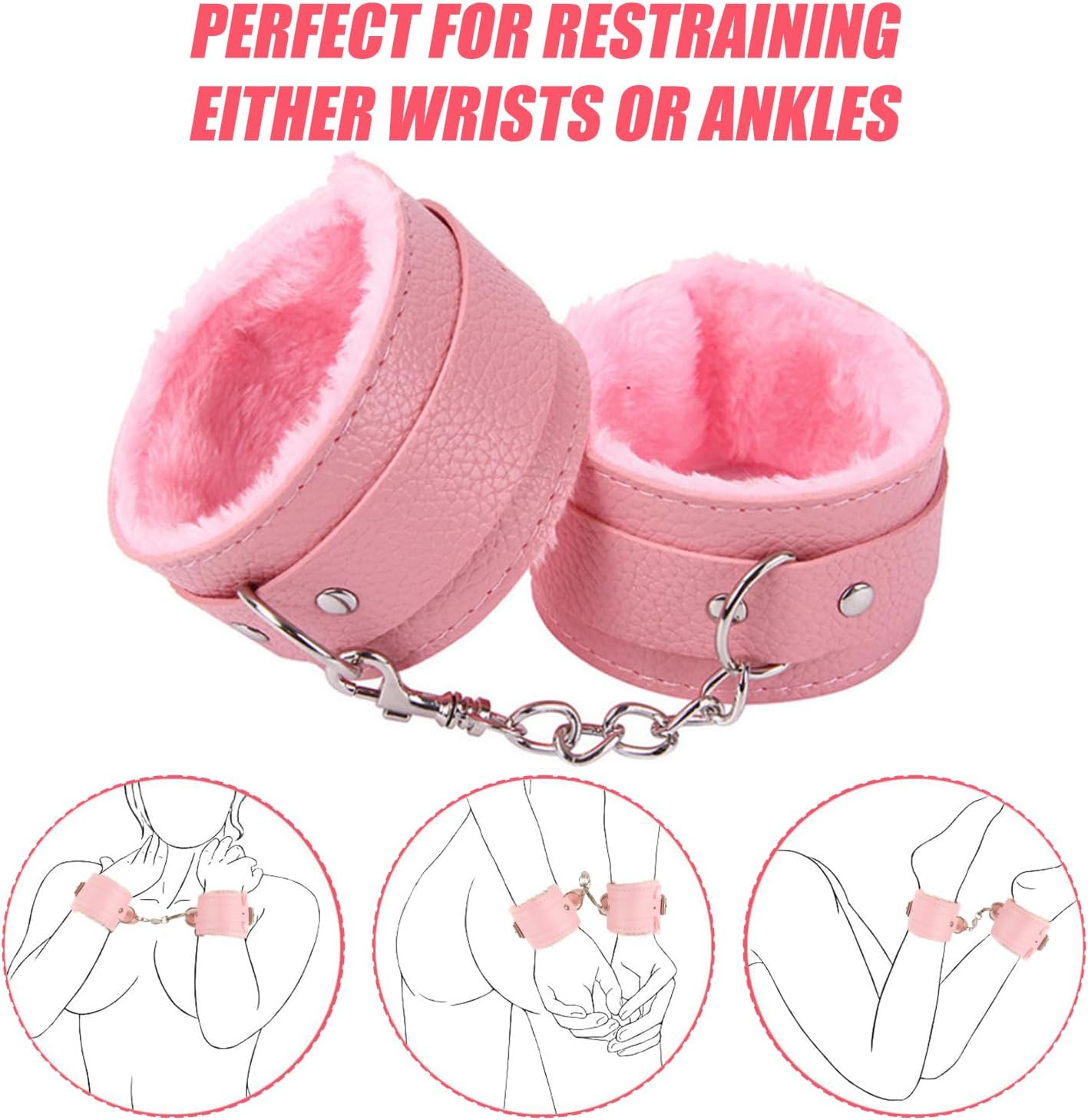 Mineens Sexy Plush Handcuffs - Soft Leather Police Costume Props for Lover Couple Role Play, Cosplay & Party Supplies (Pink) image number 2