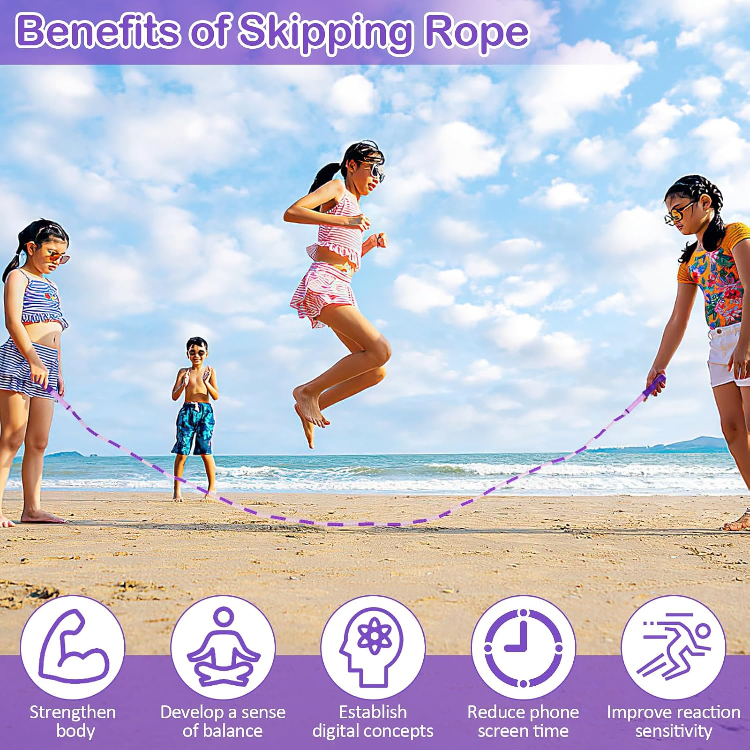 Jump Rope for Kids, Adjustable Jump Ropes for 4 5 6 7 8 10 12, Tangle Free Jumping Rope Age 8-12, Segmented Soft Beaded Skipping Rope for Women Fitness image number 2