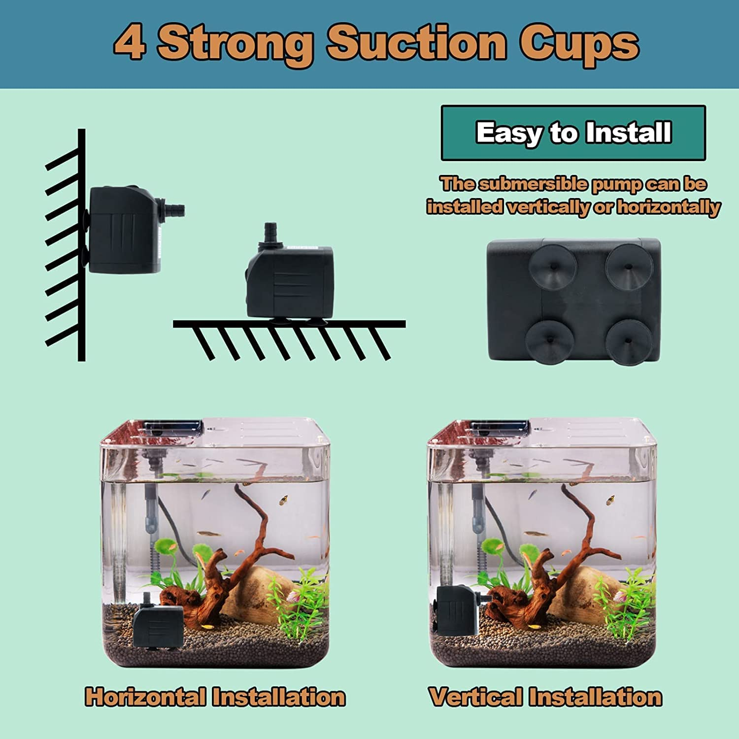 Submersible Pump, 45W Ultra Quiet Water Pump Small Submersible Pump for Fish Tank, 2500L/H Pond,Aquarium, Fountain, Statuary, Hydroponics image number 4