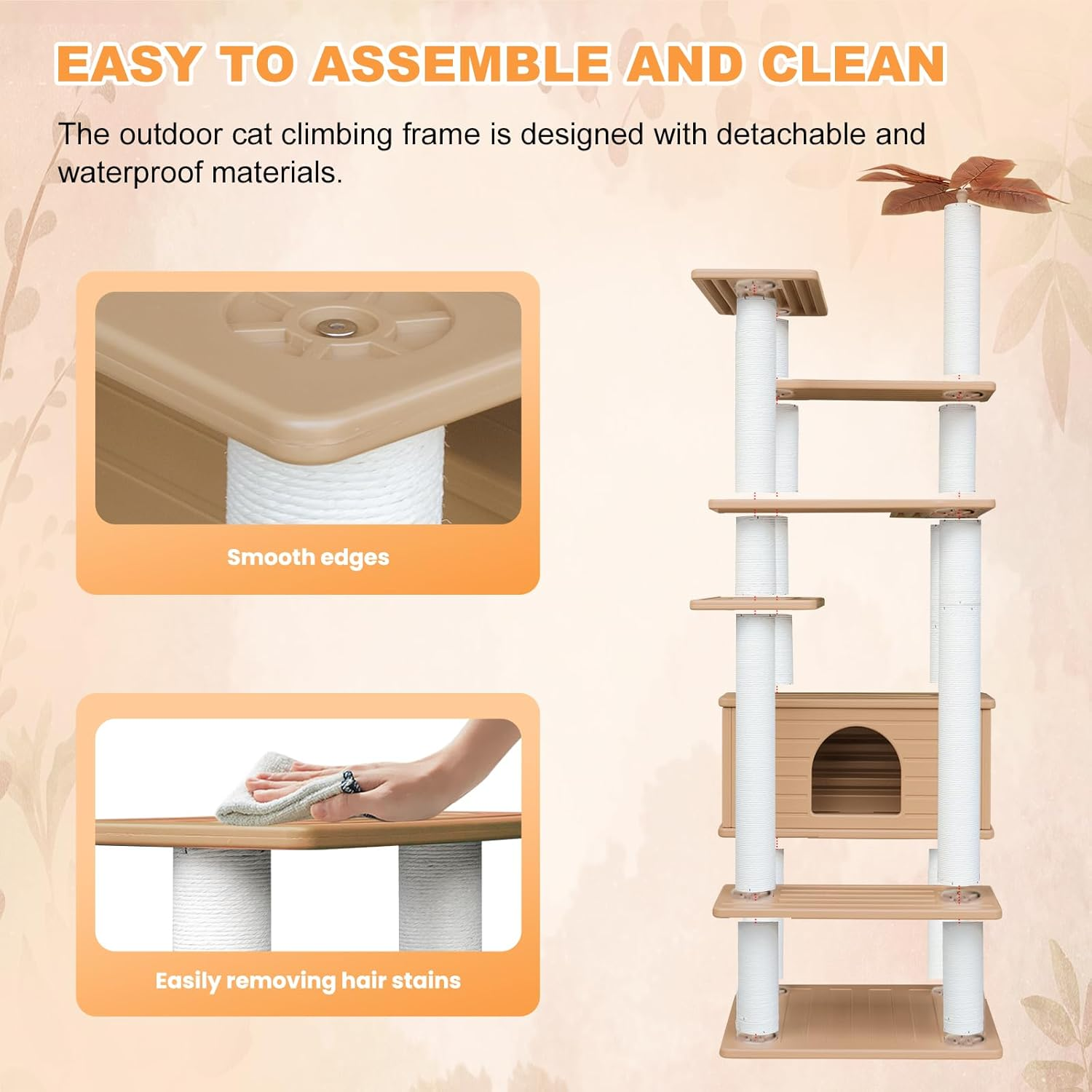 MAOHEGOU 68.9 Inches Tall Outdoor Weatherproof Cat Tower, Multi-Level Cat Tree, Large Cat Condo with PVC Board and Cat Scratching Posts, for outside and Indoor Cat Houses image number 5