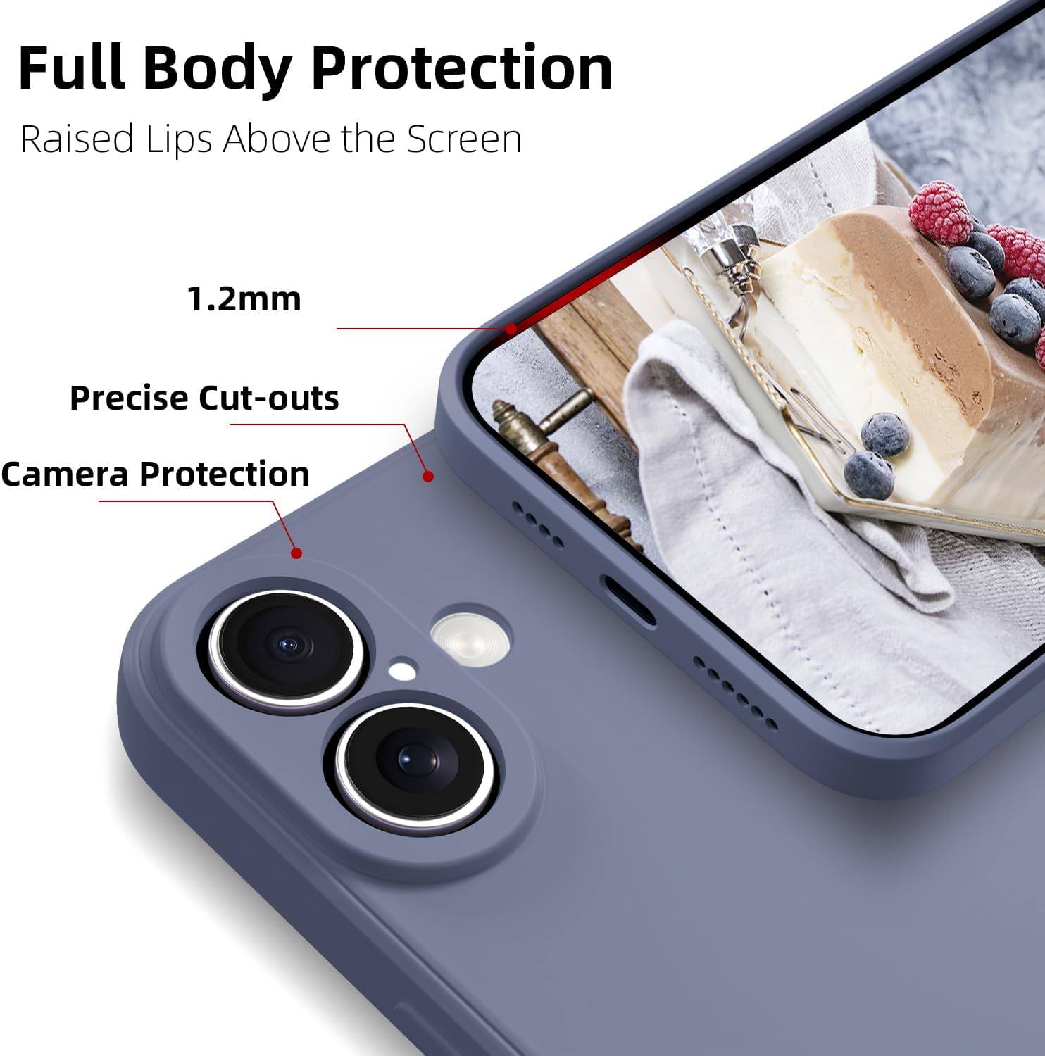 Elestbela Iphone 16 Slim Silicone Case, Ultra Thin, Blue Grey image number 7