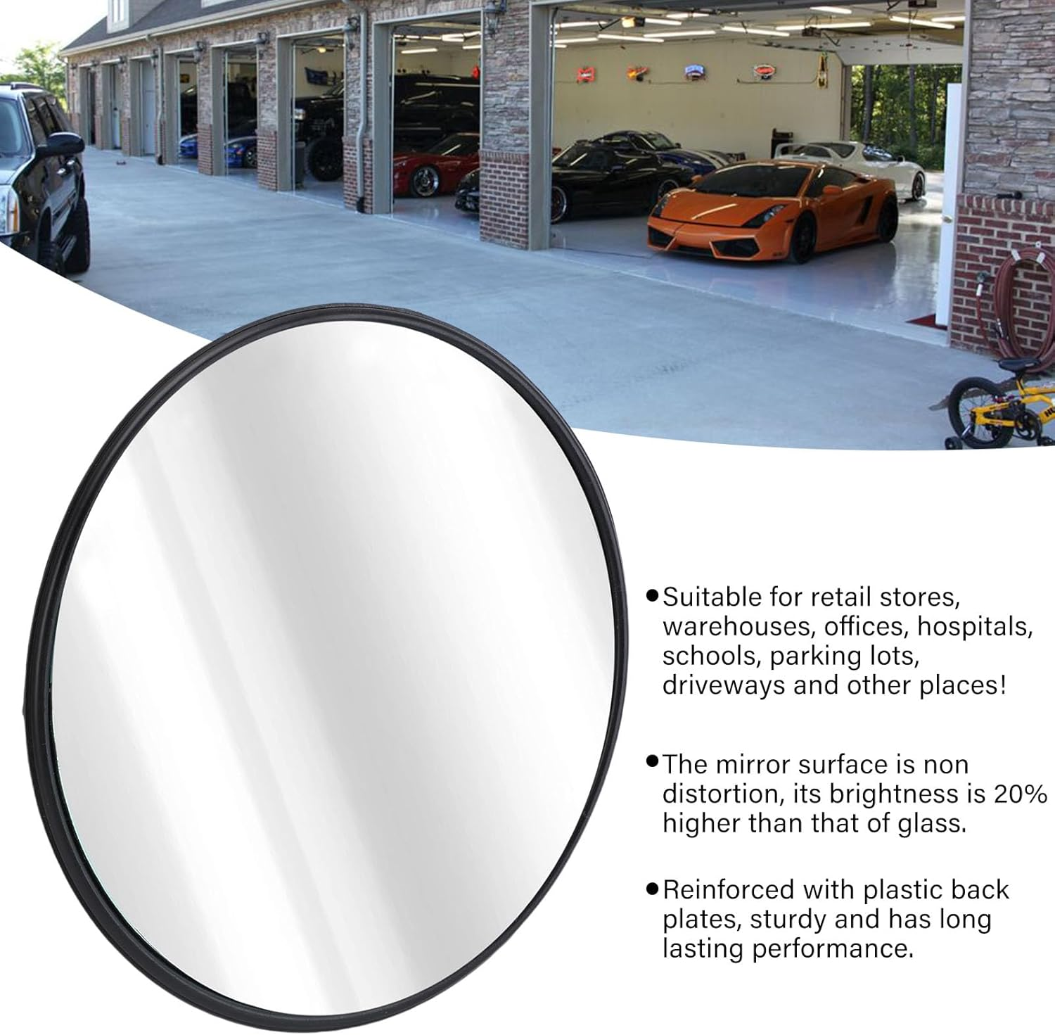 Generic Traffic Mirror, round Wide Angle View Blind Spot Convex Mirror, Wall Mounted Curved Security Mirrors for Indoor or Outdoor Use, Garage, Driveway, Warehouse, Parking Lot (30Cm) image number 2