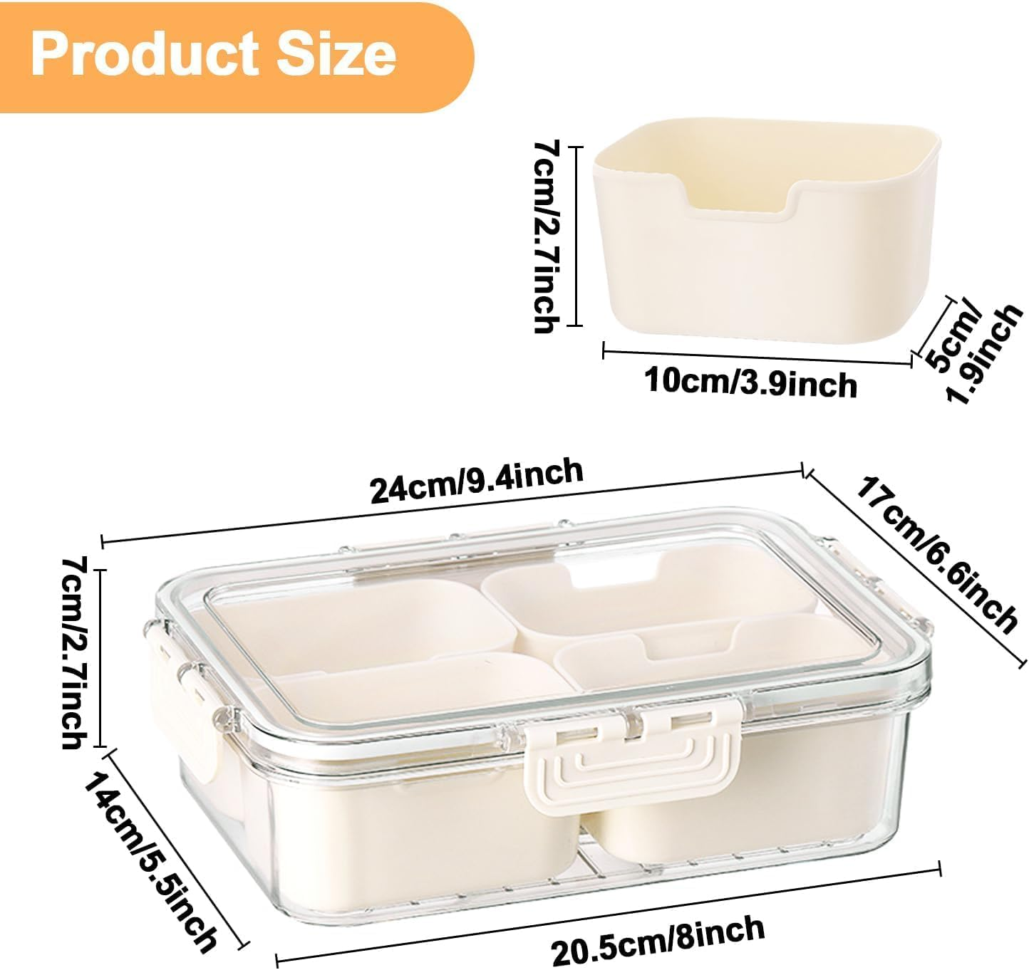 Snack Box 4 Compartment，Plastic Portable Food Storage Container Snack Platters, 4 Removable Compartment Box for Parties, Reusable Appetizer Clear Organizer for Veggie, Candy, Fruit,Nut (Medium) image number 2