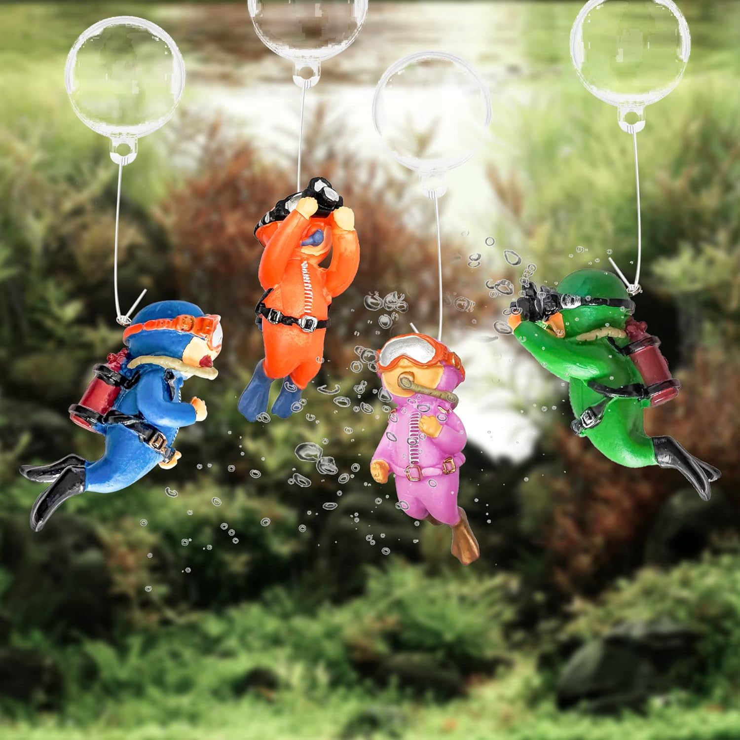 Philbinden 4 Pack Floating Fish Tank Decorations，Cute Little Diver Aquarium Decoration Cartoon Fish Playmate with Floating Device Fish Tank Accessories image number 3