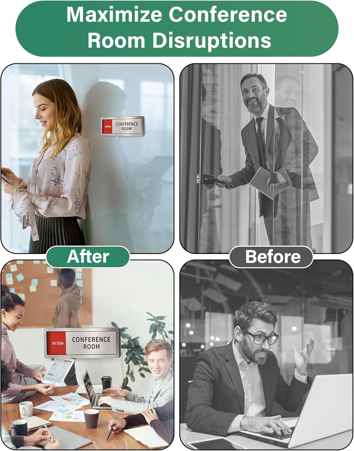 Meeting Room Sliding Door Signs Do Not Disturb, in Use/Available Slider Sign for Home Office Conference Vacant Occupied Privacy Slide Door Sign，Brushed Silver image number 4