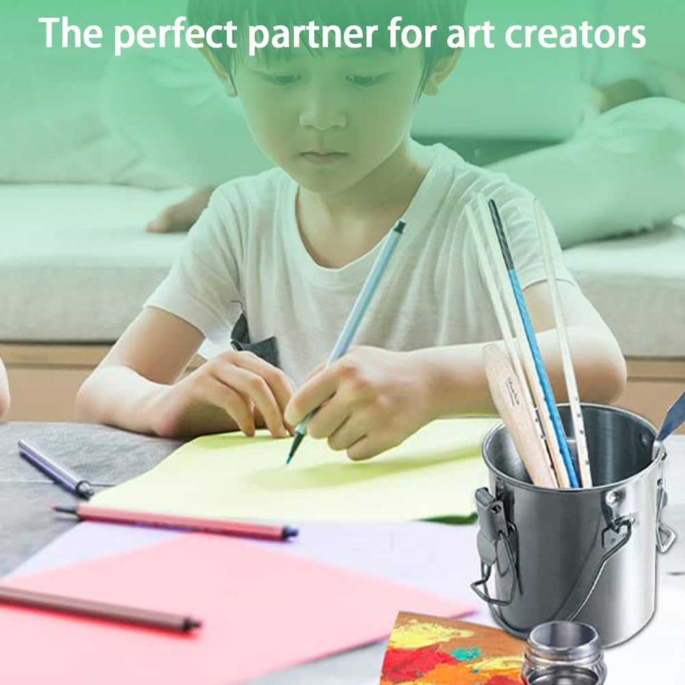 Stainless Steel Paintbrush Washer with Lid & Filter Screen, Brush Washing Bucket with Handle, Painting Brush Washing Barrel Cup Pot