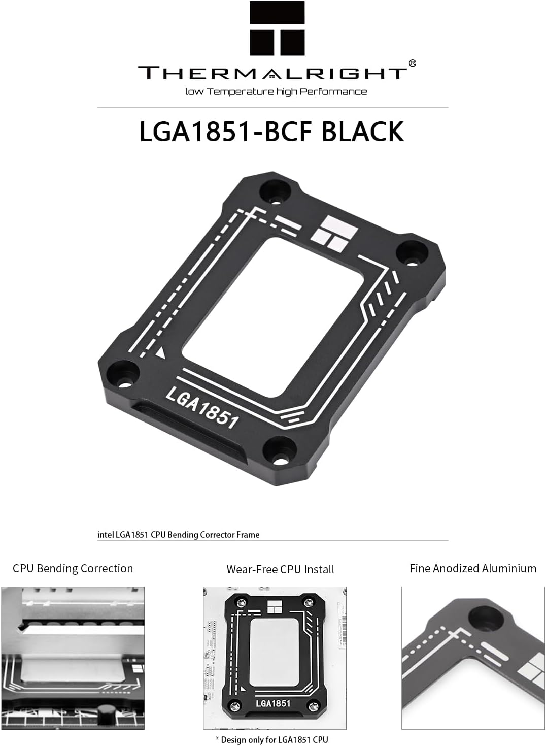 Thermalright Lga1851 BCF Black CPU Holder,Cpu anti Bending Fixed Bracket,Easy to Install,Full Fit Fixed Seamless Installation,All Aluminum Alloy Anode Sandblasting Process,Intel 15Th CPU Holder image number 5