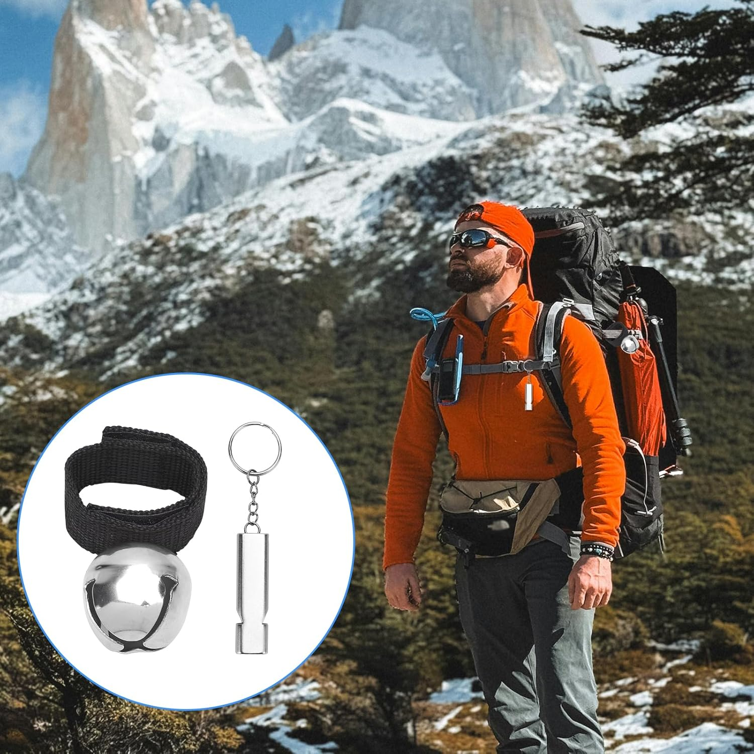 Bear Bells with Whistle, Loud Bear Bell Emergency Whistle Bear Bells Carabiner for Hiking Camping Outdoor Fishing Climbing Mountain image number 6