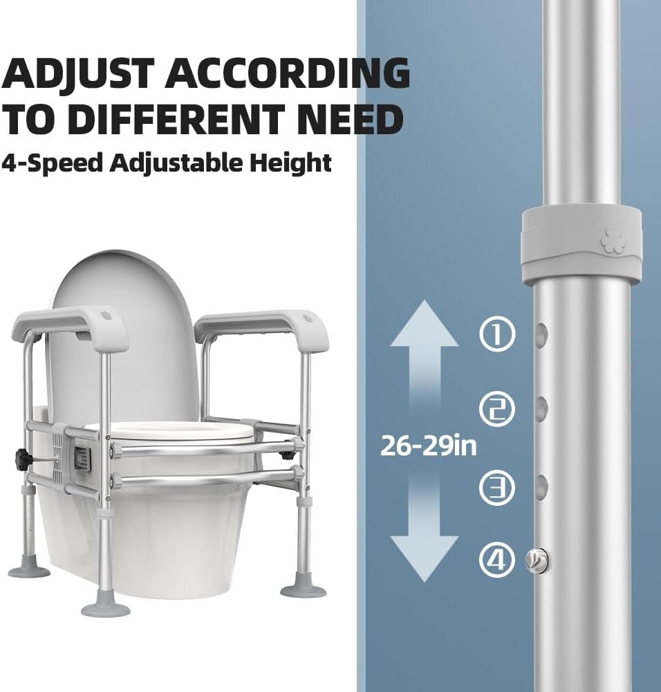 Toilet Safety Handrail for Elderly with Sensor Light, Toilet Safety Rails, Toilet Rails for Seniors, Toilet Standing Assistance for Different Toilets,Give Storage Bag(Grey) - Gray image number 6