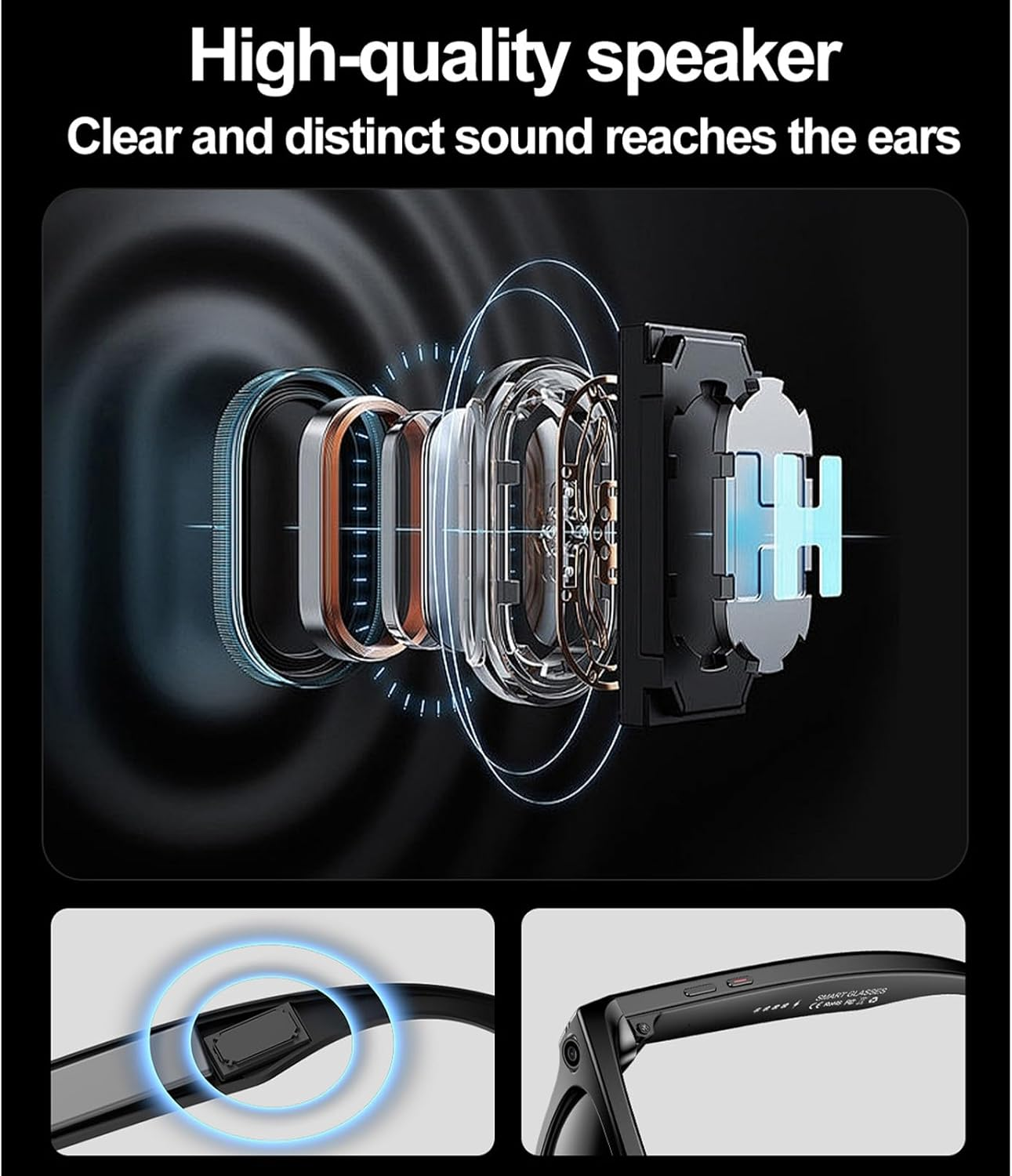 Smart Bluetooth Sunglasses with High Fidelity Music & Clear Call, Built in Mic Speakers, IP65 Protection, Unisex for Office Home Outdoor image number 6