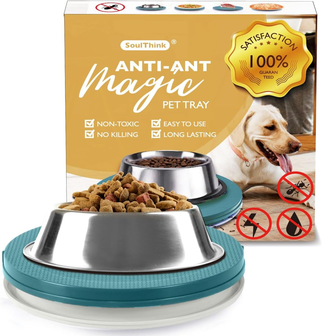 Soulthink Ant Proof Cat Dog Bowl Tray - 2024 New Innovation anti Ant Pet Food Dish Indoor No Chemical No Water Needed Different from Traditional Ant Trap (Royal Blue)