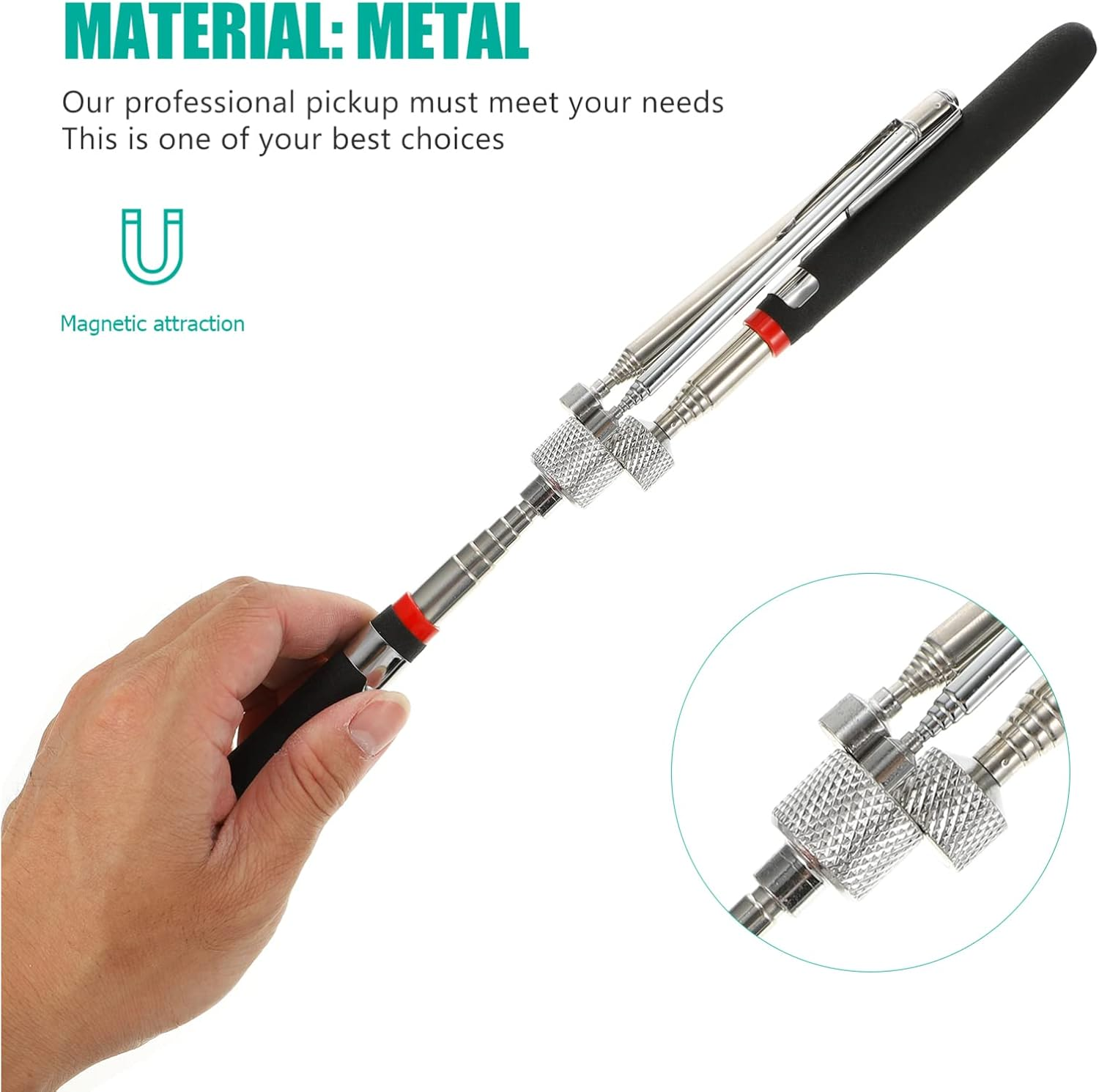 Hoement Magnetic Pickup Tool Telescoping Stick Flexible Magnetic up Tool LED Inspection Mirror Set for Automotive and Home Use 4Pcs Kit image number 2