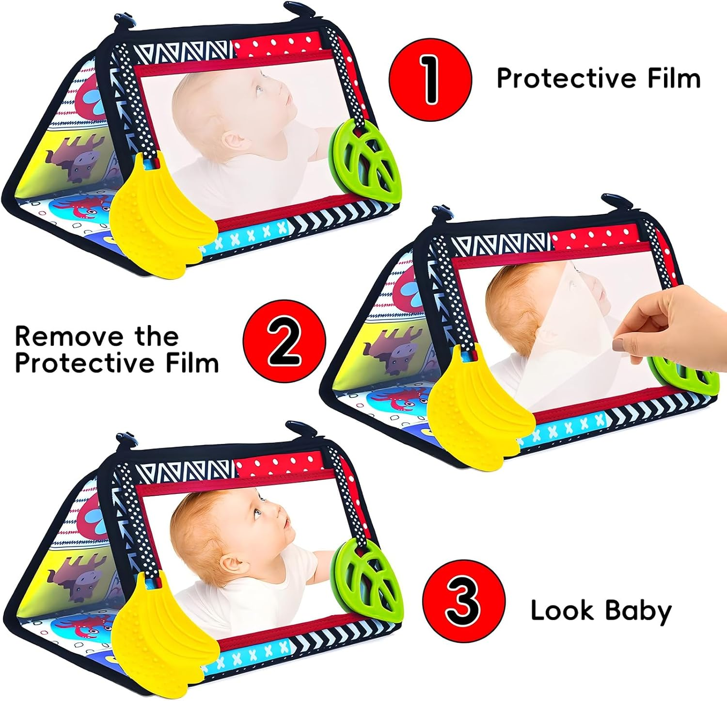 Tummy Time Baby Mirror, Infant Toys Newborn Toys 0 3 Months Brain Development with Crinkle Cloth Book, Black and White High Contrast Baby Toys 4 6 9 12 18 Month Boys Girls Crawling Sensory Toy image number 1