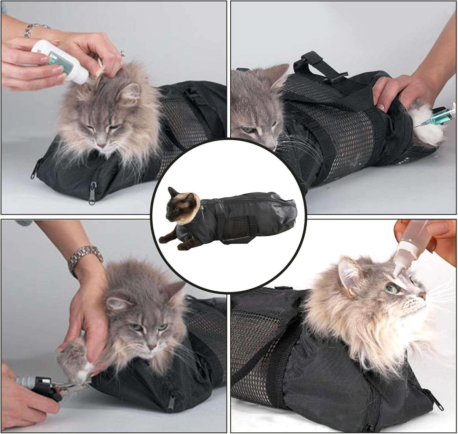 Cat Grooming Bag, Pet Mesh Bath, Durable, Multifunctional, Breathable, Restraint Cat Bag for Bathing, Injecting, Examining Nail Cutting image number 3