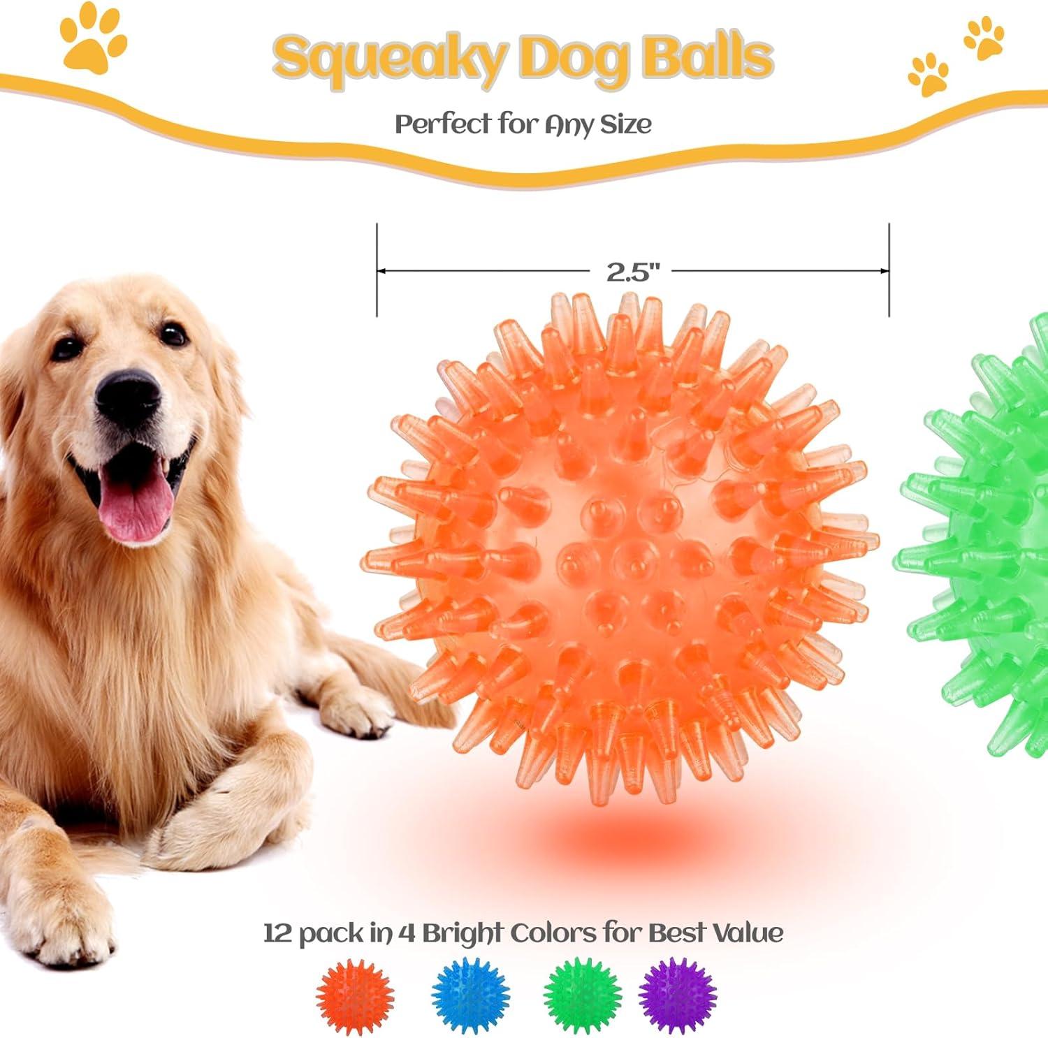 Vatrepeo 12Pack Squeaky Dog Toys Spiky Dog Balls for Aggressive Chewers Cleans Teeth and Promotes Dental and Gum Health for Pet Squeaker Ball Toys image number 4