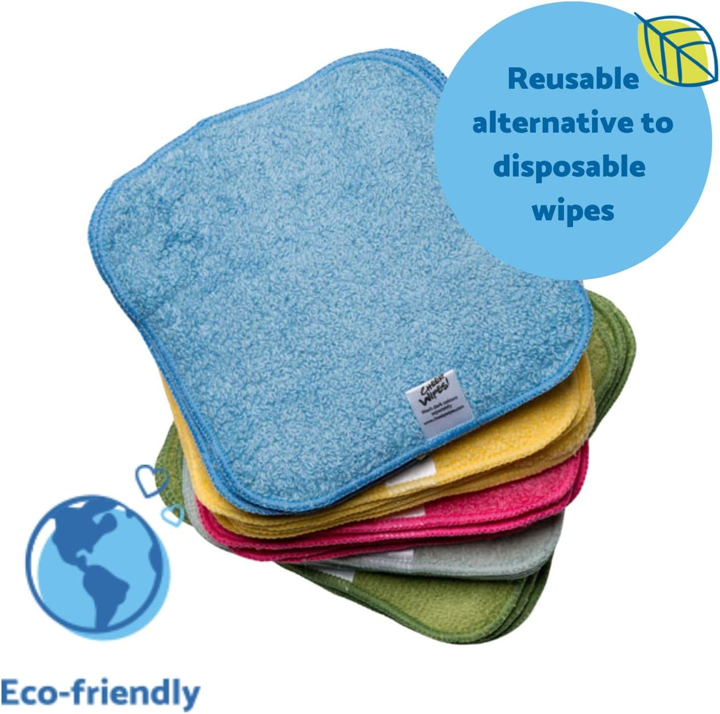 Cheeky Wipes - 25 Washable Rainbow Cotton Terry Cloth Wipes, 15X15Cm Reusable Towelling Wipes, Extra Soft & Perfect for Cleansing Baby'S Hands and Face | Eco Friendly image number 1