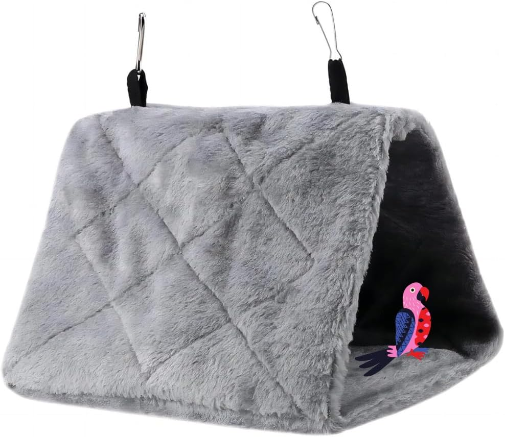 VIFER Bird Hanging Cage Soft Plush Hammock Hanging Cage Tent for Birds Parrot Winter Warm Bed Pet Toy(S-Gray) image number 4