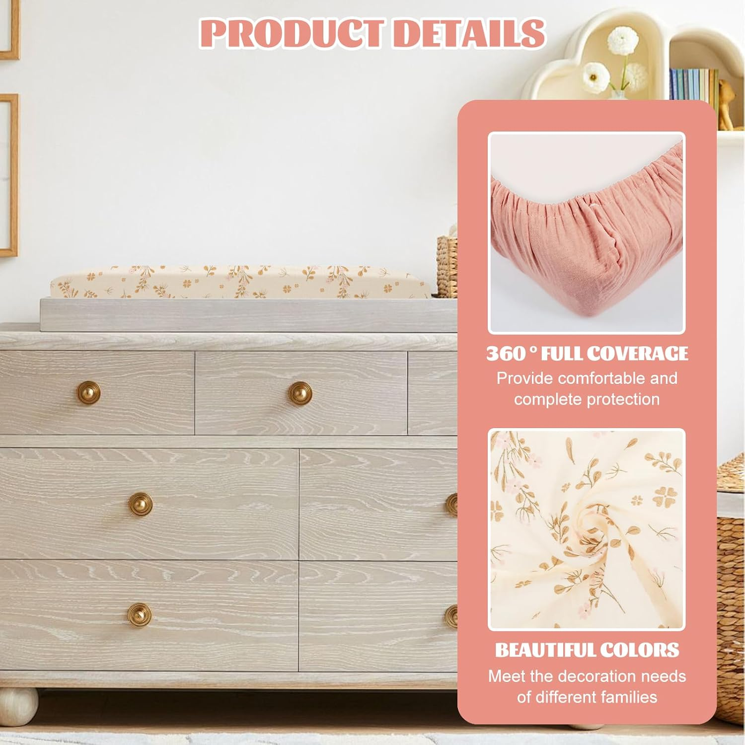 Changing Pad Cover, Baby Diaper Soft Changing Pad Sheets, Flexible Changing Table Pad Cover, Cotton Diaper Changing Pad, Comfortable Cotton Fitted Diaper for Baby Girls(Style 1)