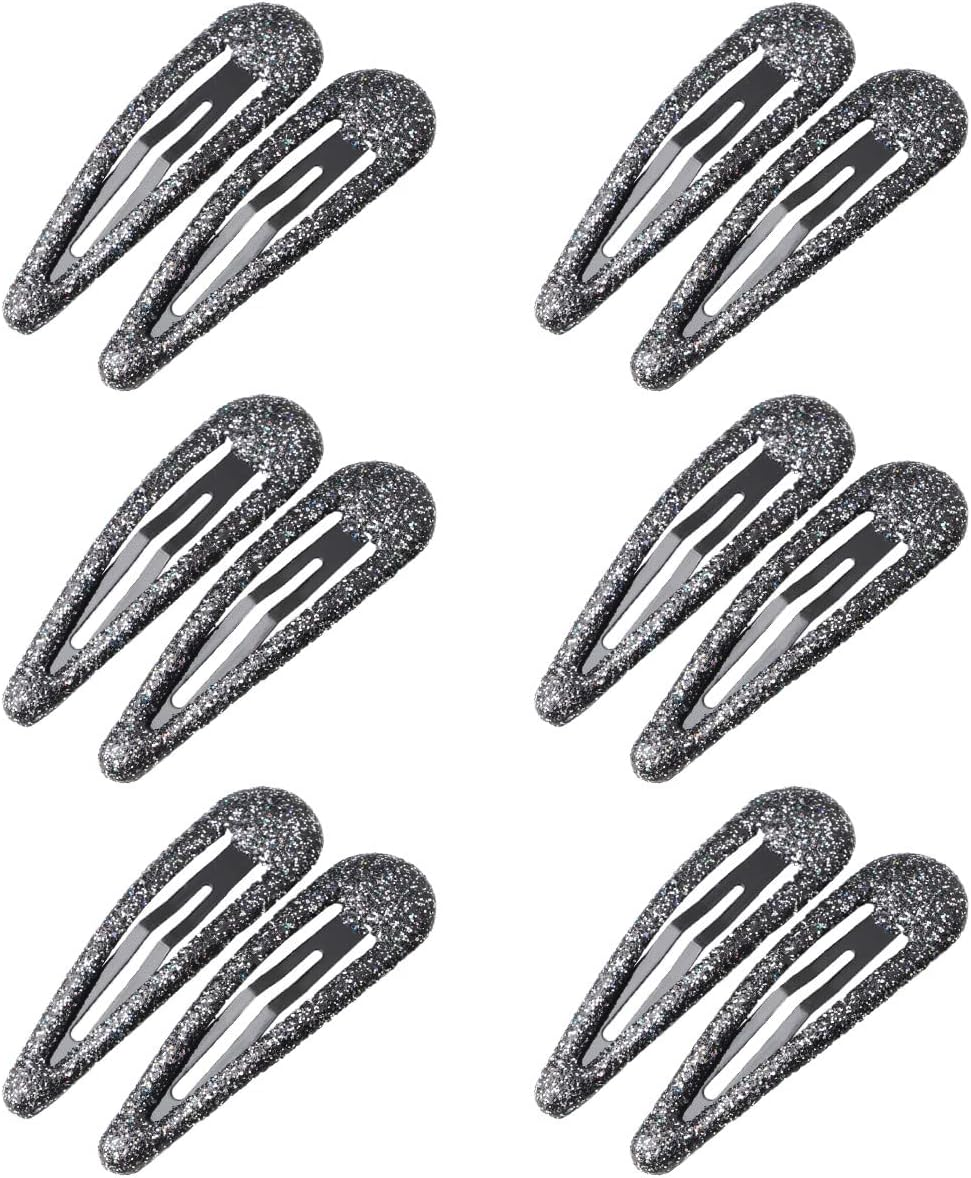 ZEVONDA Glitter Hair Snap Clips - Metal Hair Clips Colorful Glitter Sequin Hair Clips Barrettes Hair Styling Accessories for Toddlers Kids Girls Women, Green *12