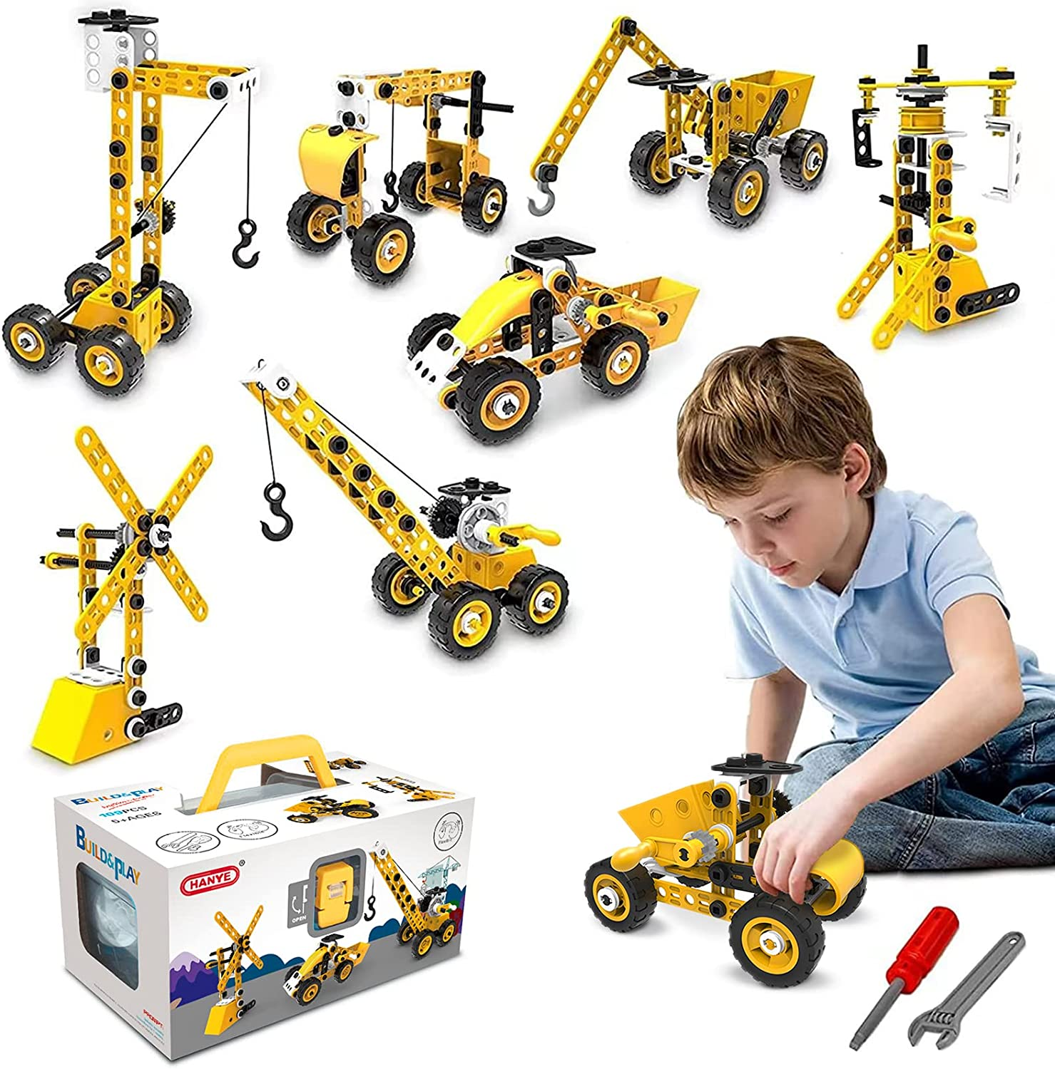 Techshining 8 in 1 Toy Trucks for Kids Take Apart Toys Construction Vehicles STEM Educational Toys Building Blocks for Boys and Girls Christmas Birthday Gift image number 3