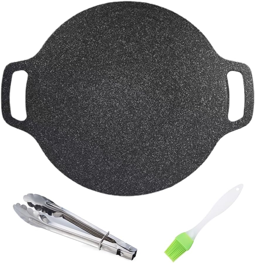 Korean round Grill Pan, BBQ Grill Pan, 36 CM Iron Non Stick Korean Grill Pan for Picnics, Camping, Outdoor, Party Gatherings Black image number 2