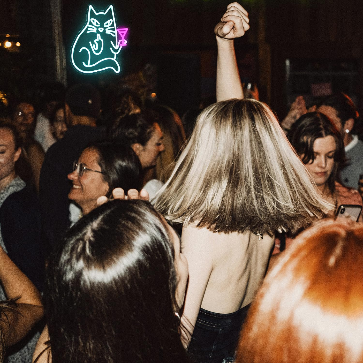 CKTBLEY Cat Drink Wine Neon Sign Funny Animal Bar Neon Signs for Wall Decor Cool Cat Neon Light Blue Pink Acrylic LED Neon Lights Signs for Bedroom Bar Man Cave Game Room Party Decor - Blue Pink image number 5