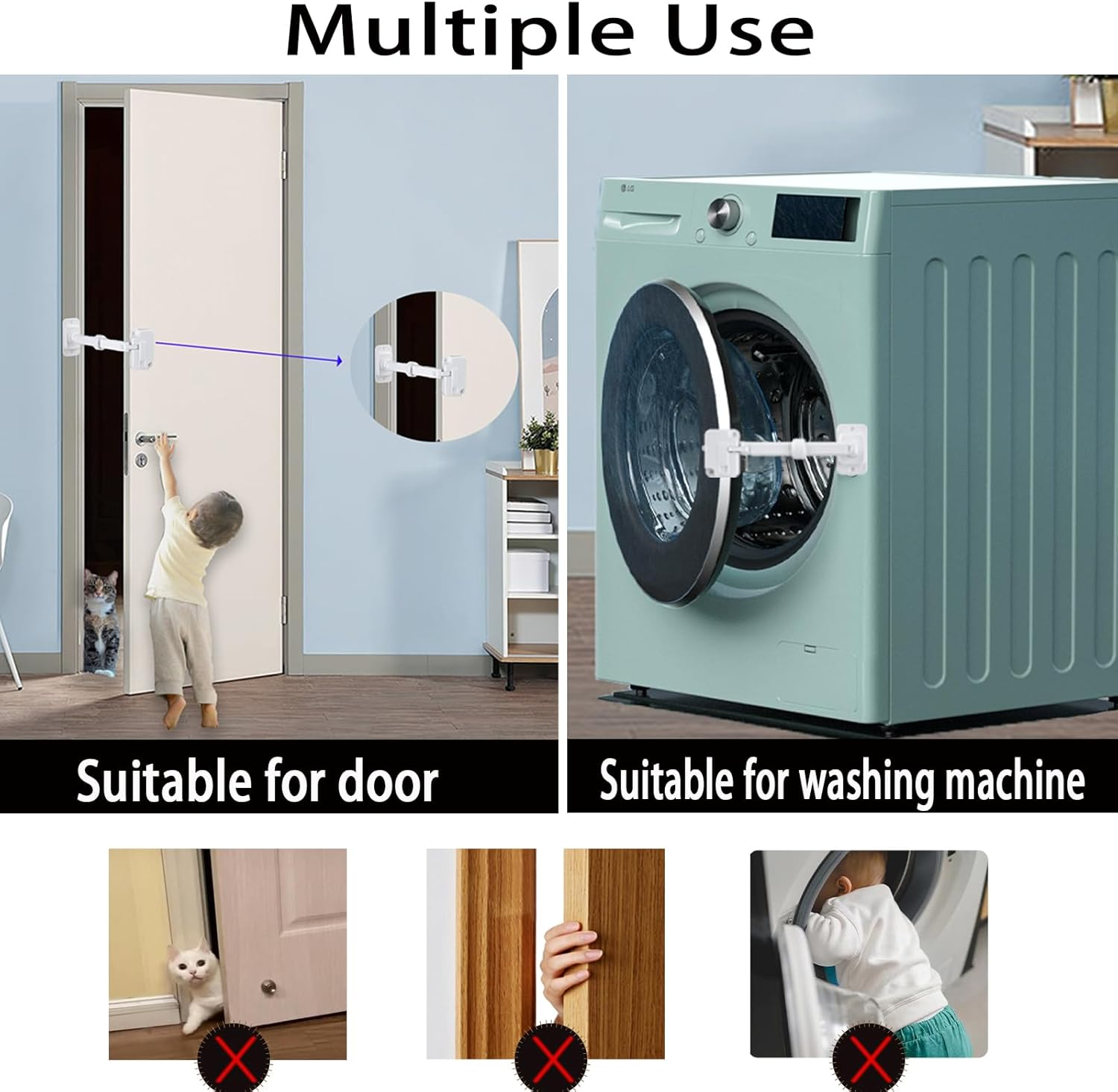 CMINGJ（3 Pack） Child Proof Window Restrictor, Adjustable Baby Safety Window Lock, Window Safety Locks for Toddlers & Pets, Easy to Install Suitable for Door, Washing Machine, Cat Door (White) image number 3