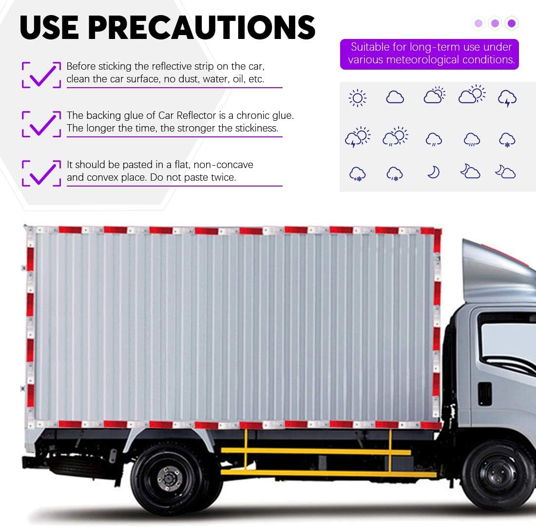 Swpeet 20Pcs Universal Red + White Plastic Rectangular Stick-On Car Reflector Sticker, Door Reflectors Interior Red + White Compatible Warning Plate Adhesive Reflector for Most Car image number 5