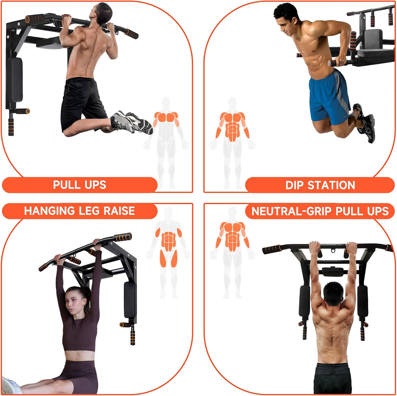 Wall Mounted Pull up Bar and Dip Station, Heavy Duty Wall Mount Pull-Up Chin up Bar Multifunctional Home Gym Workout Indoor Exercise Equipment Support to 300Kg image number 3