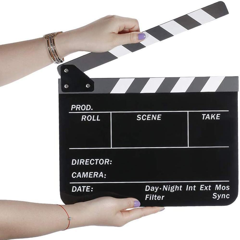 Coolbuy112 Movie Directors Clapboard, Photography Studio Video TV Acrylic Clapper Board Dry Erase Film Slate Cut Action Scene Clapper with a Magnetic Blackboard Eraser and Two Custom Pens, Black image number 4