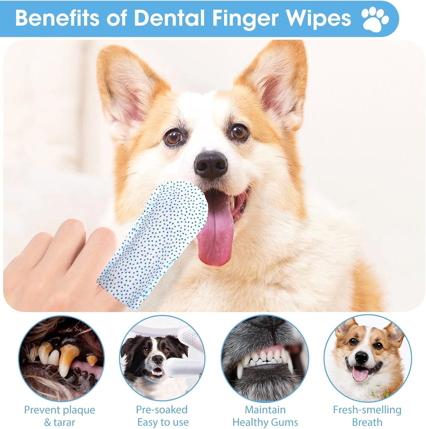 [Upgraded] Kopmath Dog Teeth Cleaning Finger Wipes, Tartar & Plaque Remover with Brushing Beads, More Friction, Dog Breath Freshener, Natural Dog Dental Wipes for Cat, Disposable Dog Teeth Wipes image number 4