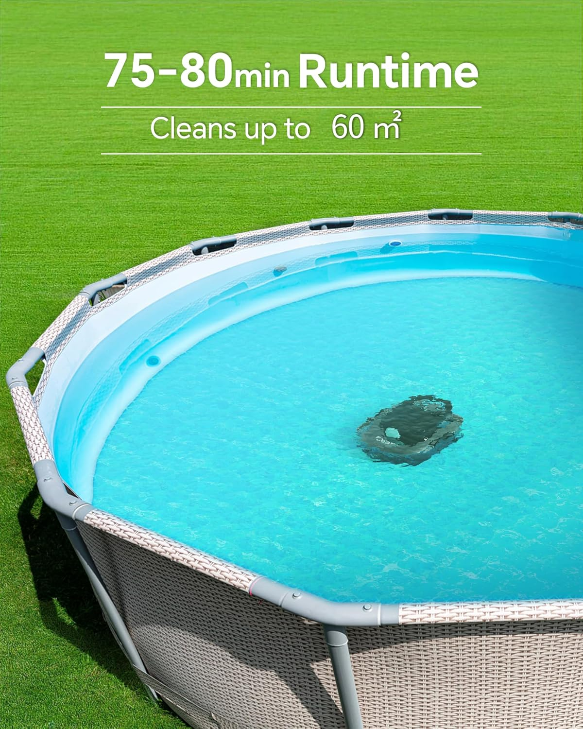 Pleco S1 Cordless Robotic Pool Cleaner with 75-80Mins Runtime, Small Pool Vacuum for Above-Ground Pools up to 60㎡, Lightweight, Auto-Parking, Black