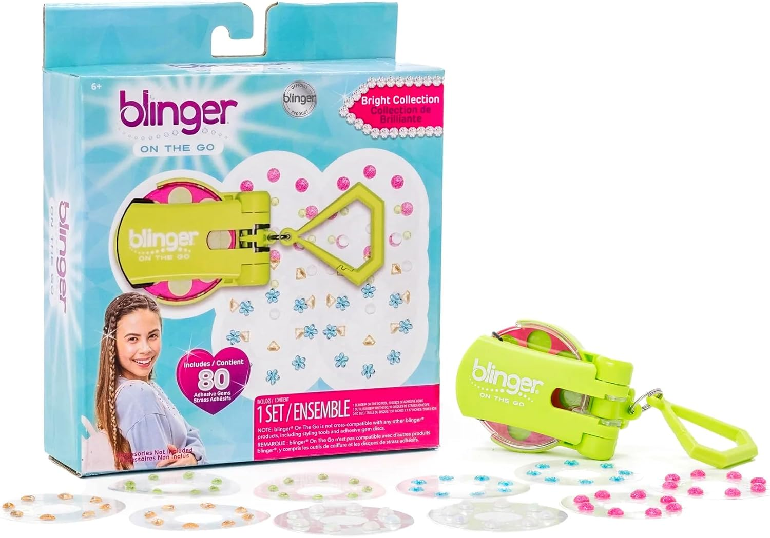 Blinger&reg; on the Go Mini Starter Kit &ndash; Bright (Lime Green) | 80 Rhinestones | Hair Styling Tool | Hair-Safe &ndash; Bling in Brush Out image number 2
